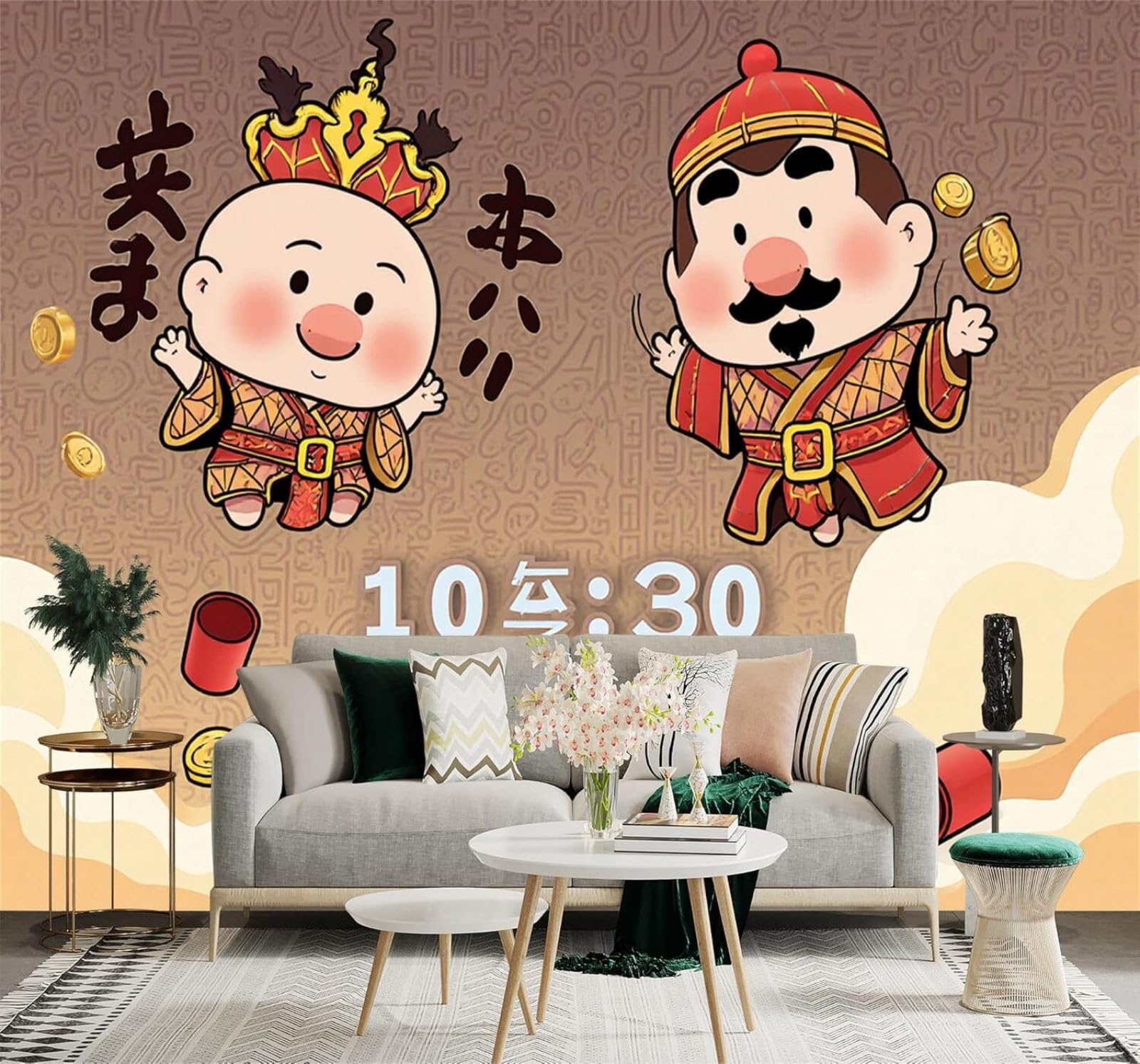 XLMING Cute Cartoon Characters Clouds Personalised 3D Wallpaper Silky Texture Home Study Office Grey Dining Room Sofa Bedroom Living Room TV Backdrop-350cm×256cm