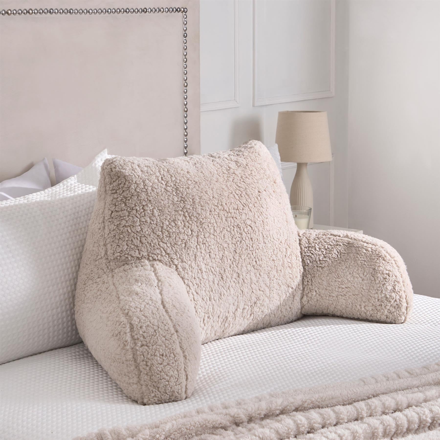 OHS Teddy Fleece Bed Reading Cushion Pillow With Arms Lumbar Support from B&Q