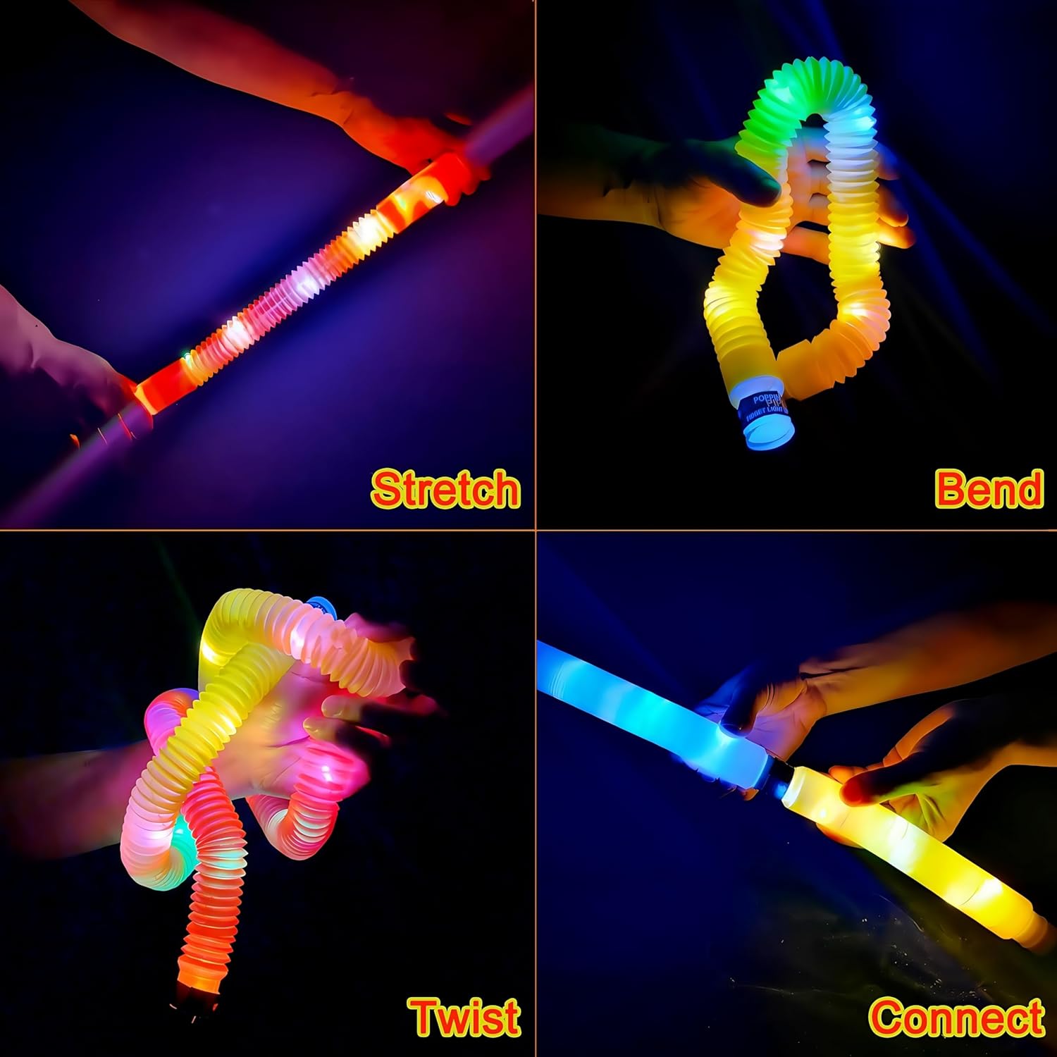 OceanWings 56PC Glow Sticks Party Favors for Kids 4-8-12,Lights up Pop Tube Set for Kids Adults,Glow in the Dark Party Supplies Favor Stretchy Tube Fidget Toys for Birthday Gift Concert for Boy Girl - Image 3