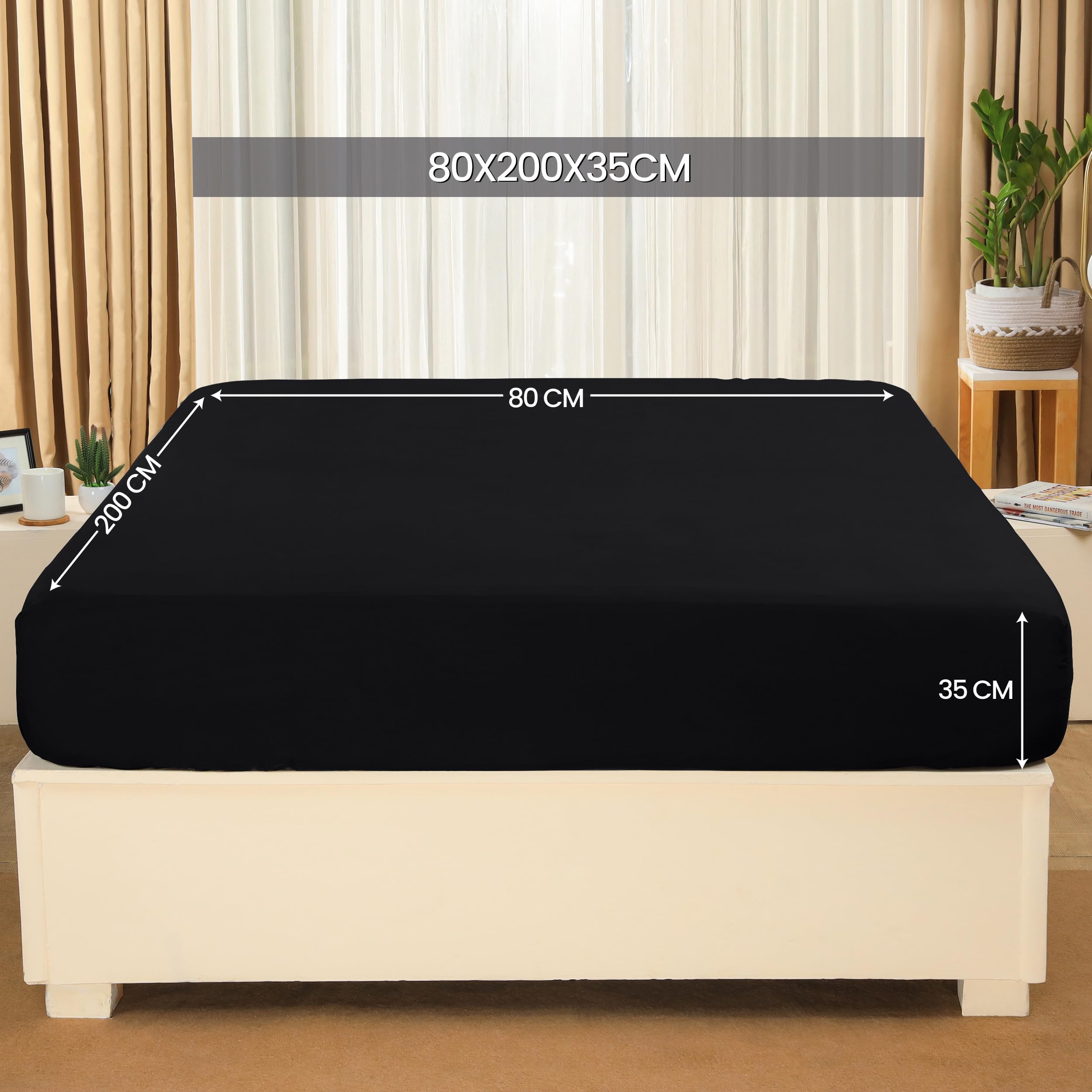 Utopia Bedding Lenzuolo con Angoli - 80x200cm - Nero - Microfibra Spazzolata - Lenzuolo sotto con Angoli Elasticizzato