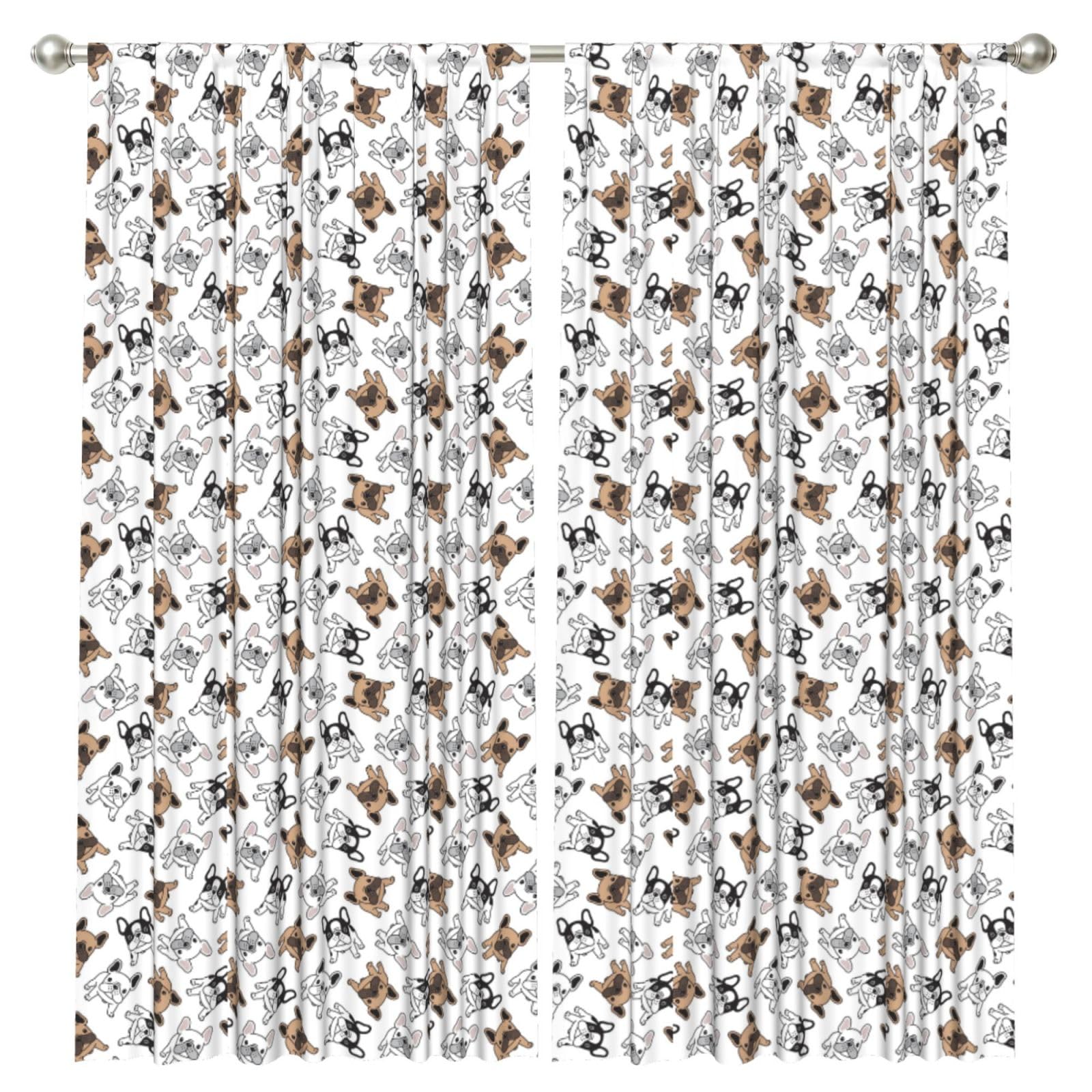 InOmak French Bulldog, 2 Panels Window Curtains 52 x 84 Inch Blackout Curtains for Living Room Bedroom