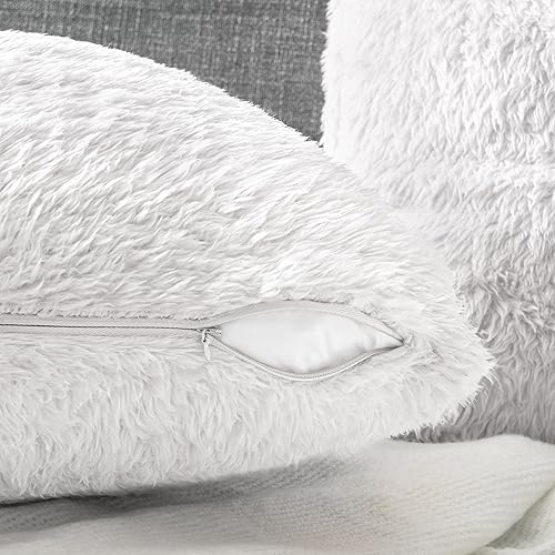 Miniatura 4 de PAVILIA Fundas de almohada blancas esponjosas, fundas de almohada decorativas para cama, sofá, funda de cojín de piel sintética suave, fundas de