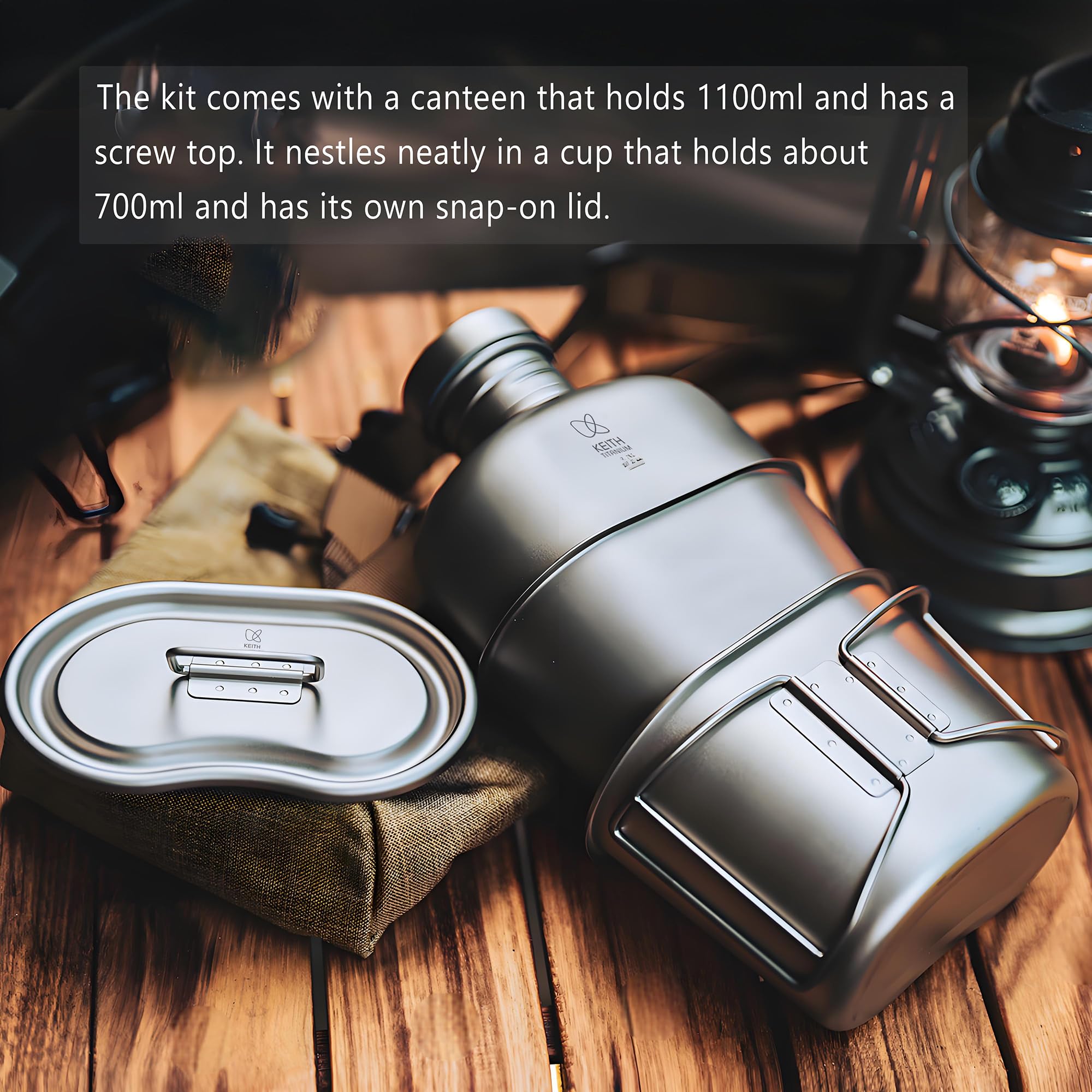 Keith Titanium Ti3061 Pro Kochset – 4-teiliges Titansystem (1050ml Flasche, 700ml Topf, 400ml Becher, Ofen) Mit MOLLE-Tragetasche, Ultraleicht Für Camping & Survival Keith Titanium Ti3061 Pro Kochset – 4-teiliges Titansystem (1050ml Flasche, 700ml Topf, 400ml Becher, Ofen) Mit MOLLE-Tragetasche, Ultraleicht Für Camping & Survival