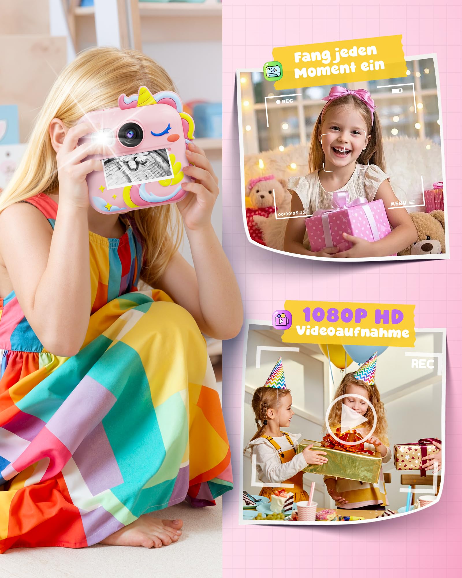 KOKODI Kinderkamera Sofortbildkamera 3-12 Jungen Mädchen(Rosa)