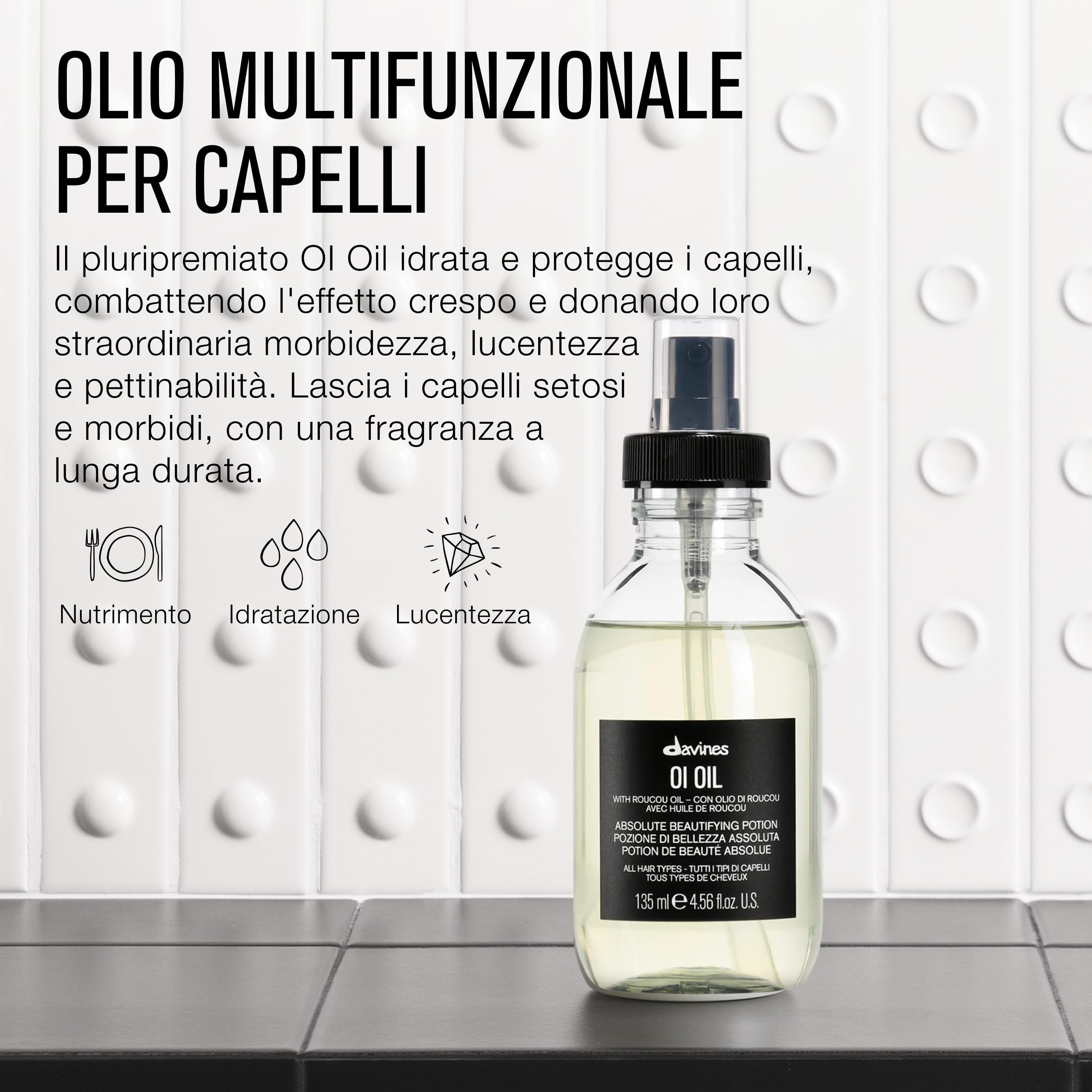 Davines OI Oil - Trattamento multifunzione in olio - Dona morbidezza, lucentezza intensa e controllo dell'effetto crespo - 50 ml