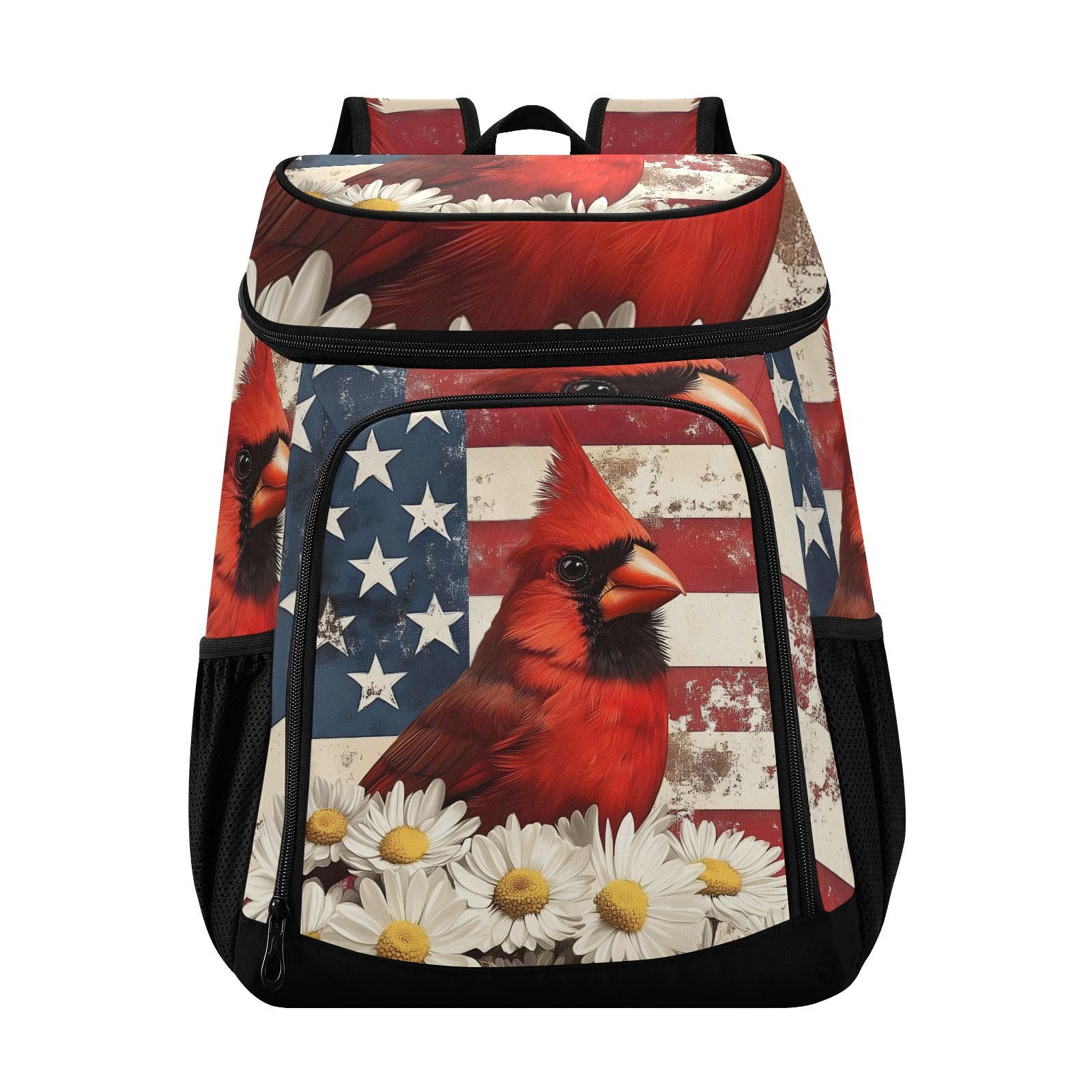 Cardinalbird American Flag Daisy Cooler Backpack Cooler Insulated Leak Proof Lunch Backpack 36 Cans Waterproof Soft for Men Women Picnic Hiking Camping Beach