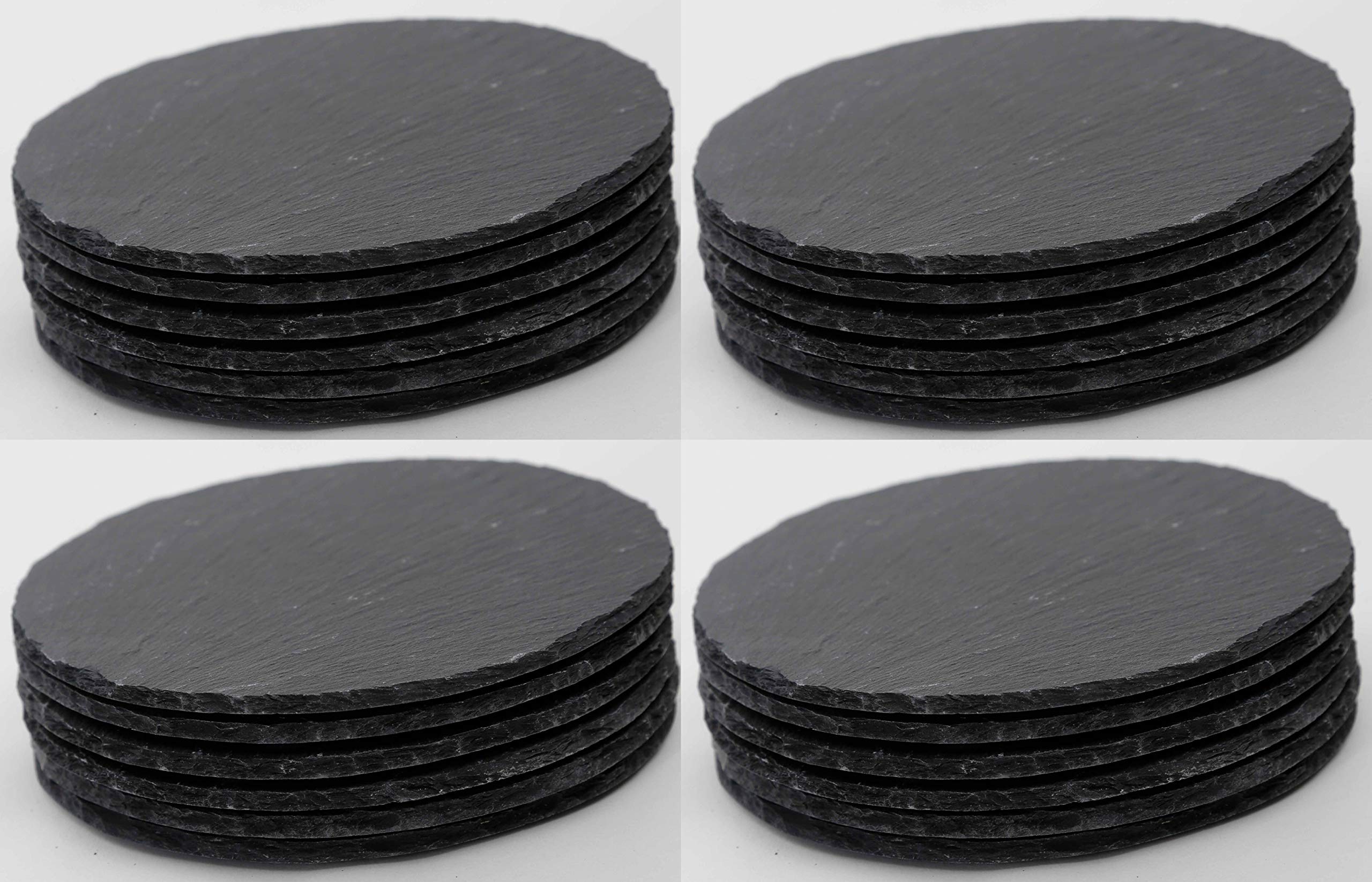 Novaliv 24x Schieferplatten 10x10 rund Sushi Servier Set Servierplatte schwarz Steinplatte rund Slate Plate Käsebrett Runde Platte