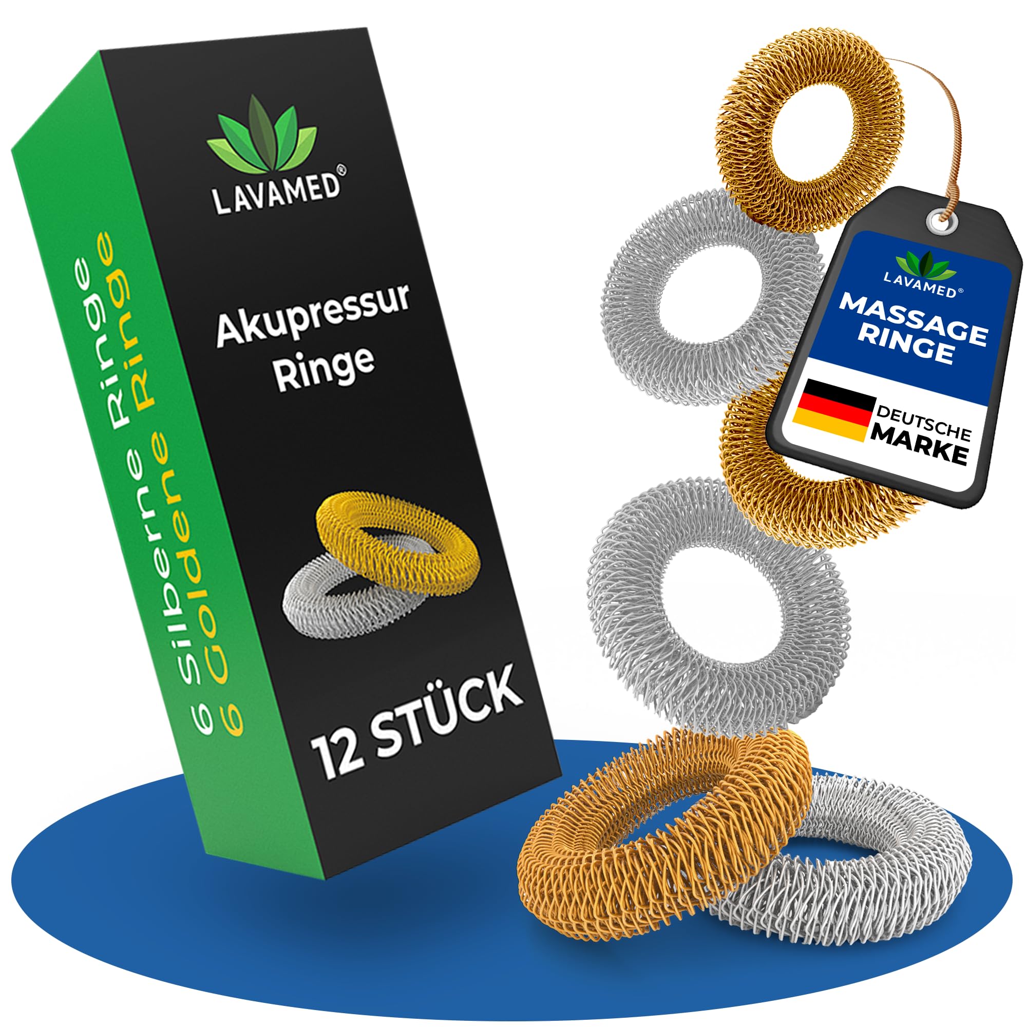 LAVAMED® Akupressur Ringe (12 Stk.) Fingerringe als Massageringe für Finger - Akupressurringe Skills Ring Fingerring, Massagering zur Fingermassage & Anti-Stress-Ring als Stressabbau Hilfe