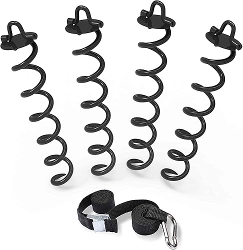 Miniatura 3 de ABCCANOPY Anclaje de suelo en espiral de 16 pulgadas con amarre para perro para columpios de anclaje, tienda de campaña (negro)