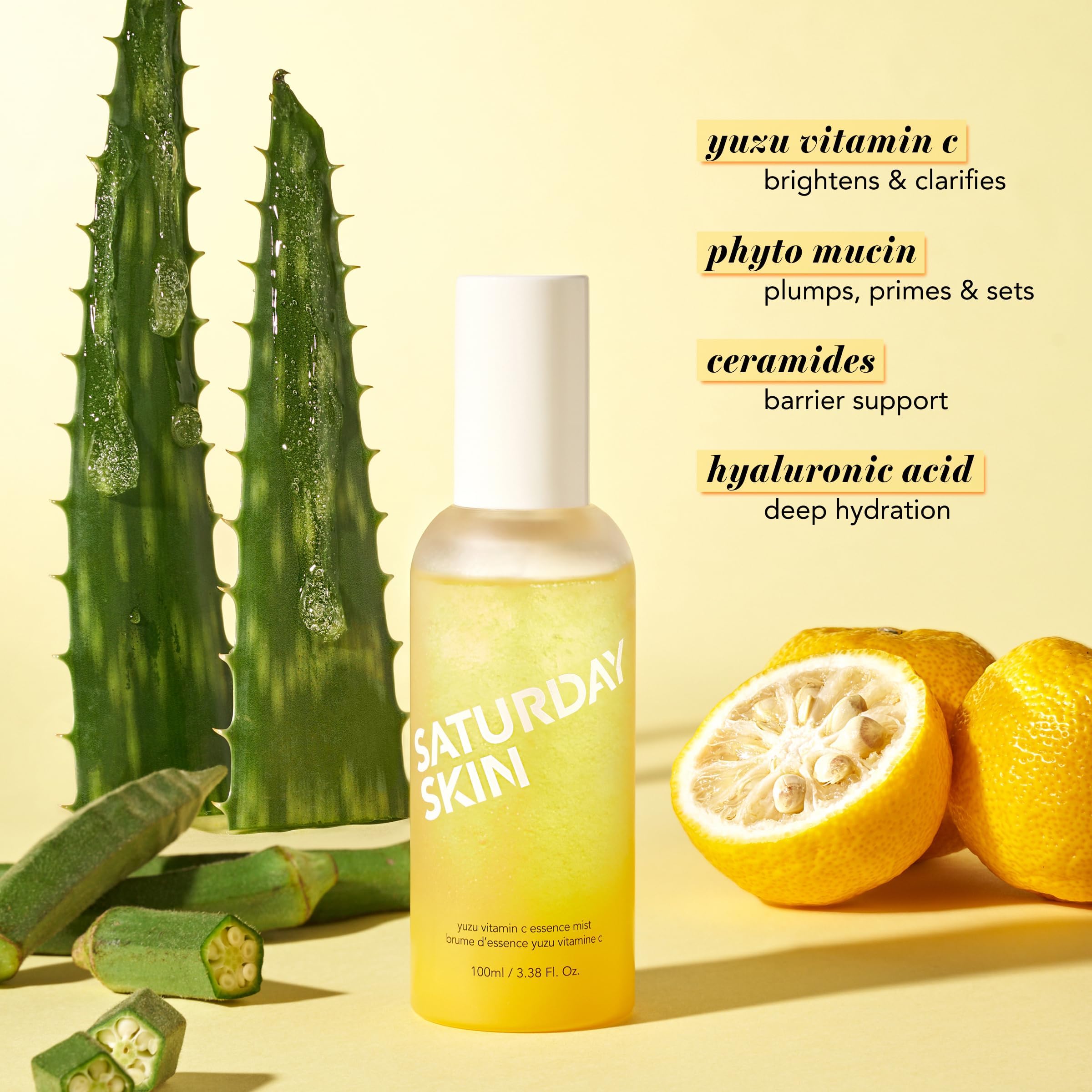 Saturday Skin Yuzu Vitamin C Essence Jelly Mist- Brightening Plumping Soothing Pore Refining - Encapsulated Vitamin C Ceramides Peptides - Korean Skincare Face Dual-Texture Mist Essence