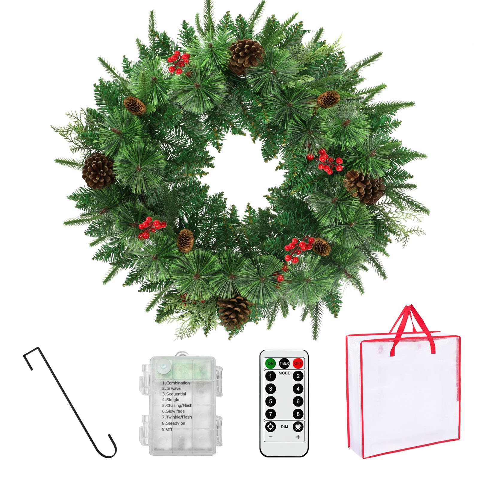Couronne de Noël en pin de Norwood et baies, décoration grand format