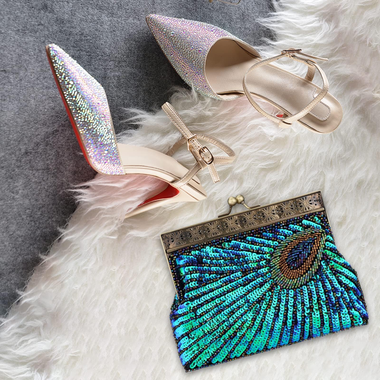 Bolso de noche para mujer, de lujo, pavo real, bolso de noche, bolso de boda, bolso de mano, bolso de mano