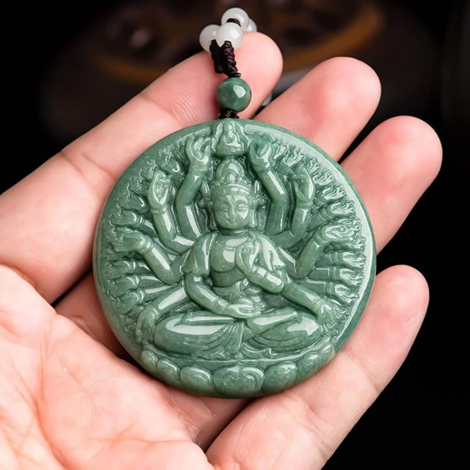 Natural Jade Buddha Pendant Necklace Thousand-Hand Guanyin Hand carved Certified Grade A Jadeite Amulet for Men and Women - Image 6
