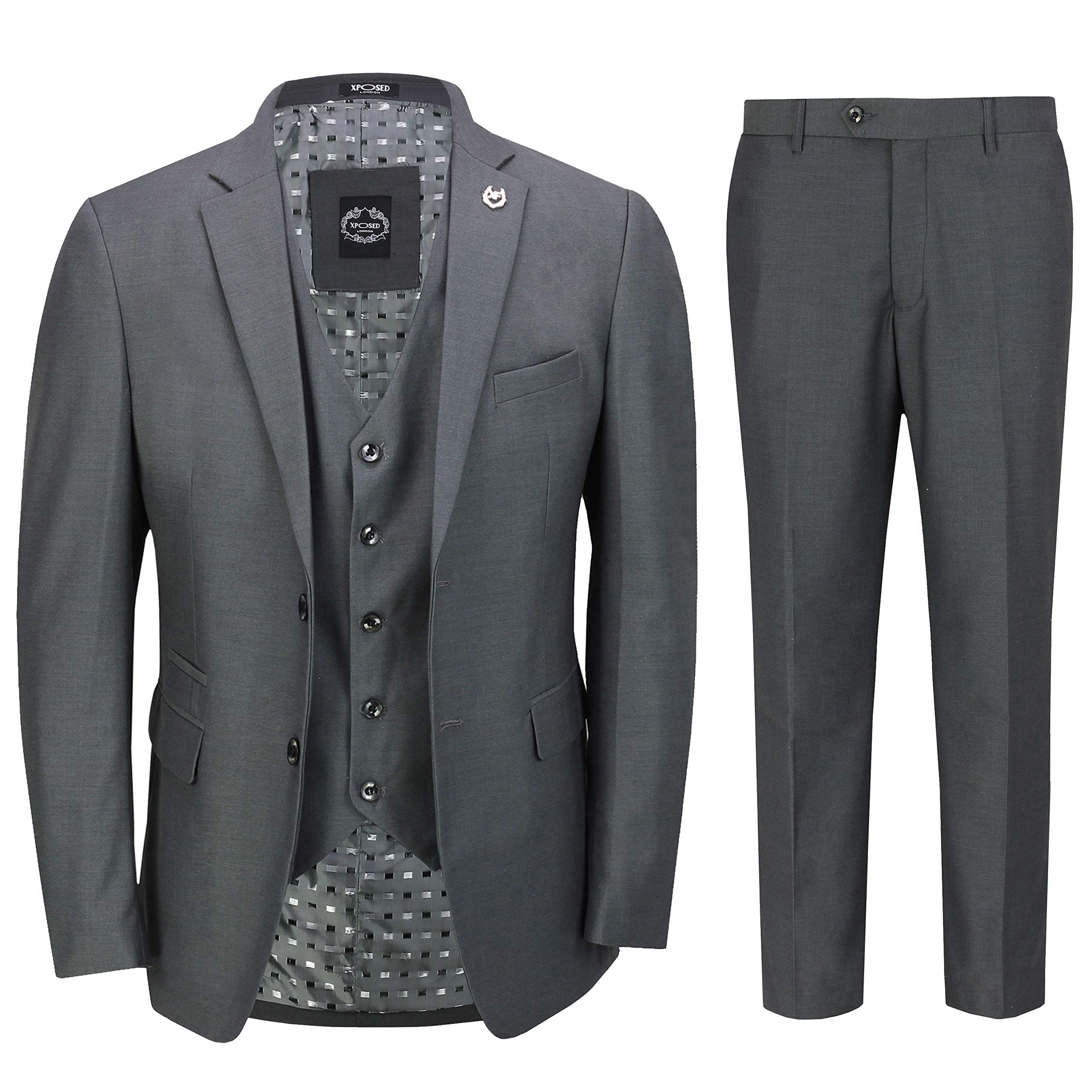 Mens Charcoal Grey 3 Piece Business Suit Smart Casual Classic