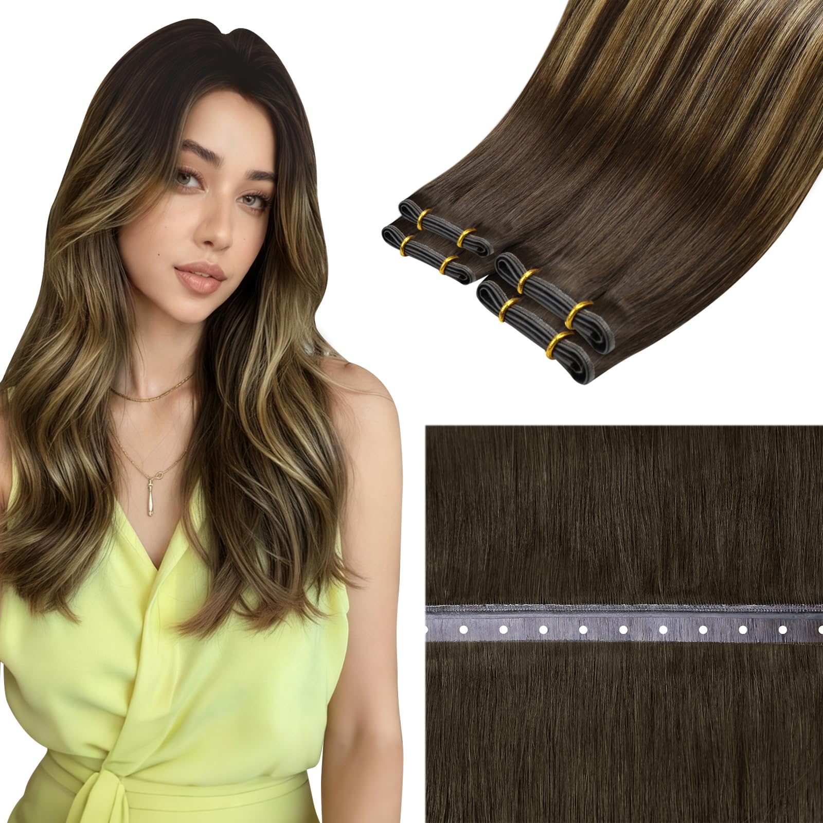 LaaVoo Tressen Echthaar Weft Extensions Echthaar