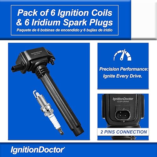 Miniatura 3 de IgnitionDoctor Juego de 6 bobinas de encendido de bujías iridio compatibles con Avenger Grand Caravan Dodge Journey Jeep Wrangler Chrysler 200 300