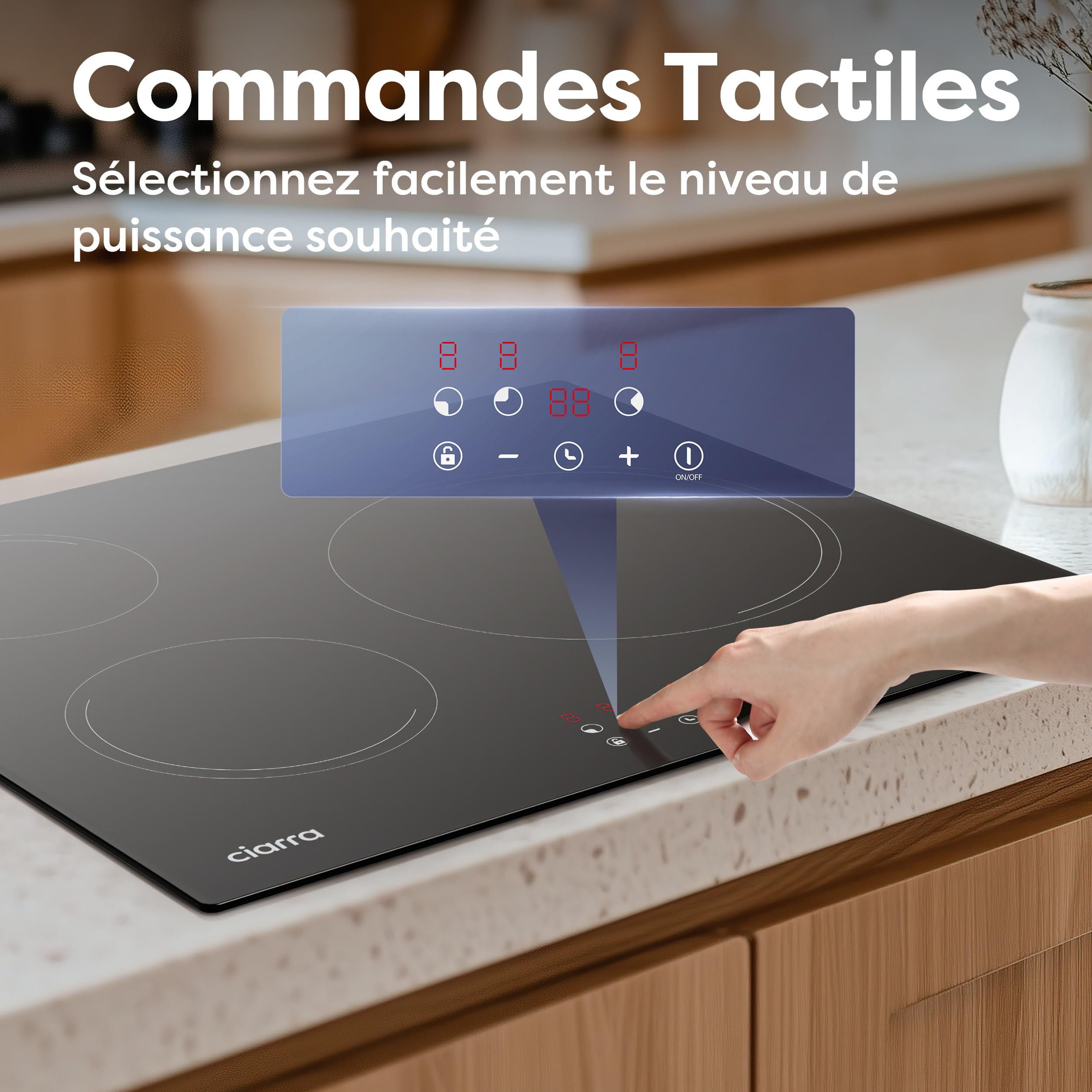 CIARRA Plaque de Cuisson à Induction - 3 Foyer 5600W - Table de Cuisson Encastrable - Commande Tactile - 9 Niveaux - CABBIH3-E