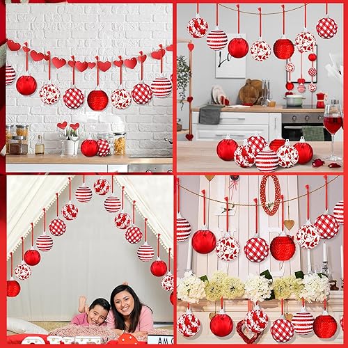 Miniatura 6 de 12 piezas de adornos de bola colgante para el día de San Valentín, mini adornos de bola envuelta en tela, adornos decorativos para colgar, dijes