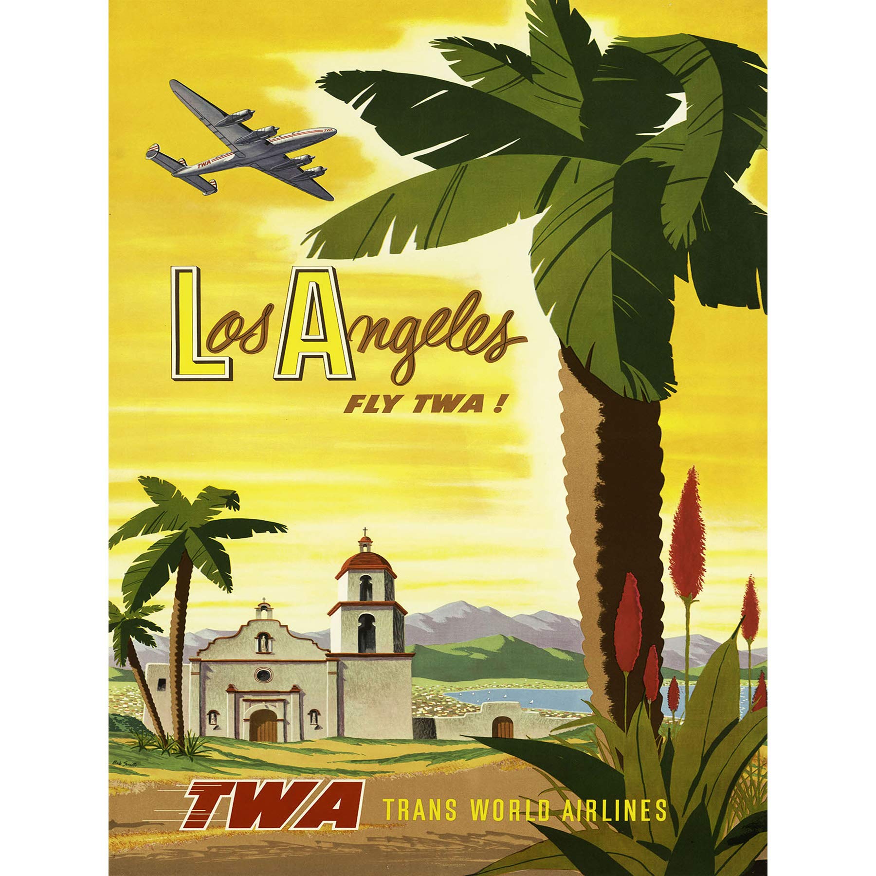 Wee Blue Coo Bumblebeaver AIRLINE LOS ANGELES CALIFORNIA PALM USA VINTAGE POSTER PRINT 12x16 inch 1054PY