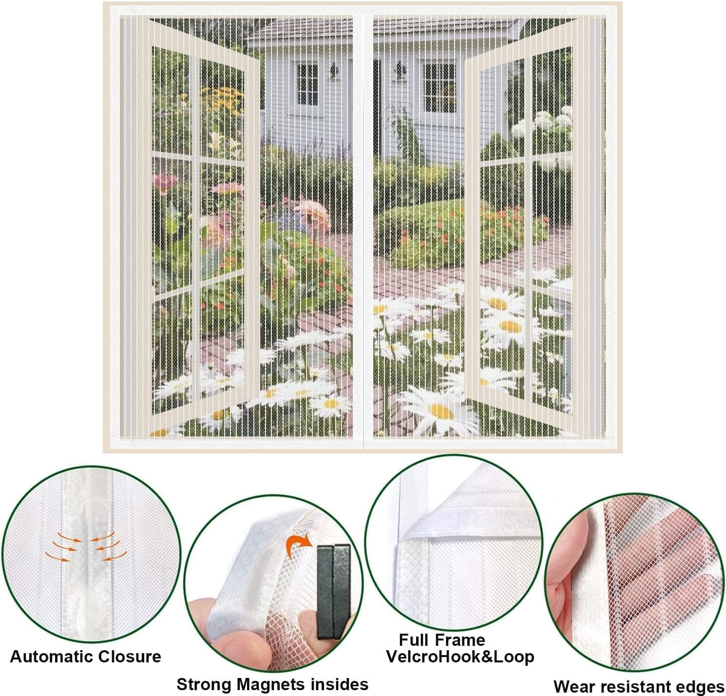 Magnetic Window Screen Mesh Curtain with Magnets for Window Door Full Frame Screen Door Net for Windows,No Drilling,Hook & Loop Tape Install(B,150x150cm(59x59inch))