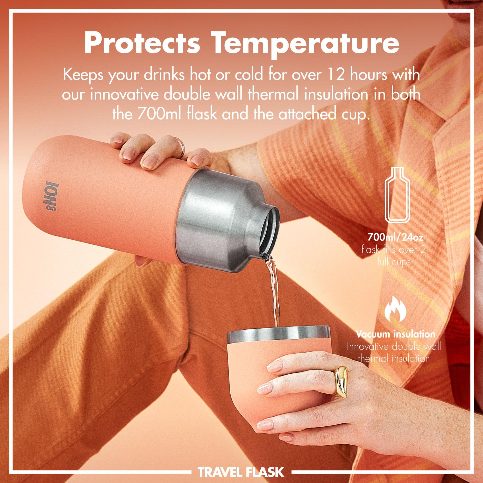ION8 Vacuum Insulated ThermoShield Flask for Hot Drinks or Cold Drinks Large Insulated Mug, 2 Cups Capacity, Magnetic Cap - Image 2