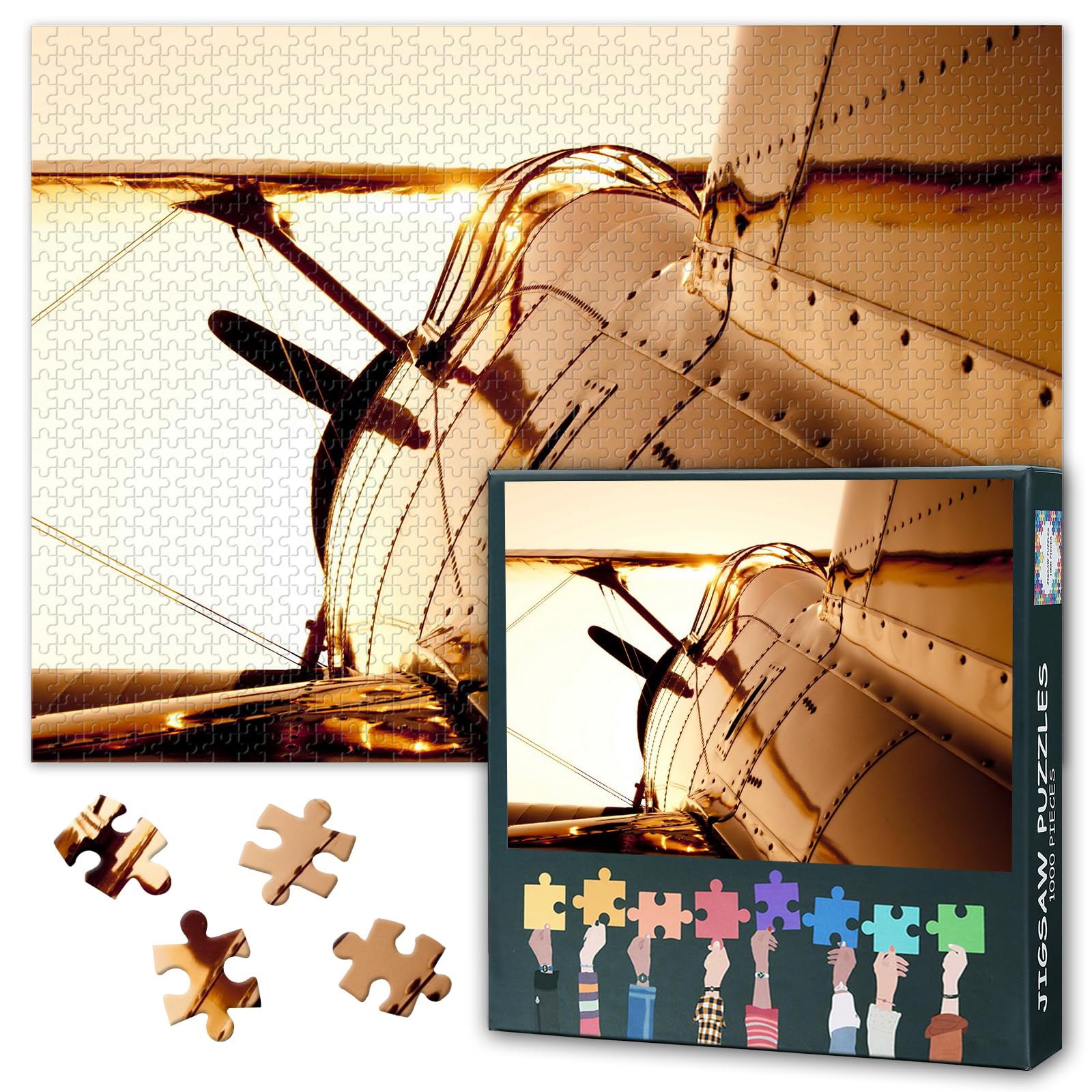 1000 Piece Jigsaw Puzzle for Adults Vintage Airplane Flying at Sunset Aviation Art Scenic Sky Landscape Challenging Puzzle Gift for Pilots and Travel Lovers 27.5 x 19.7 Inches
