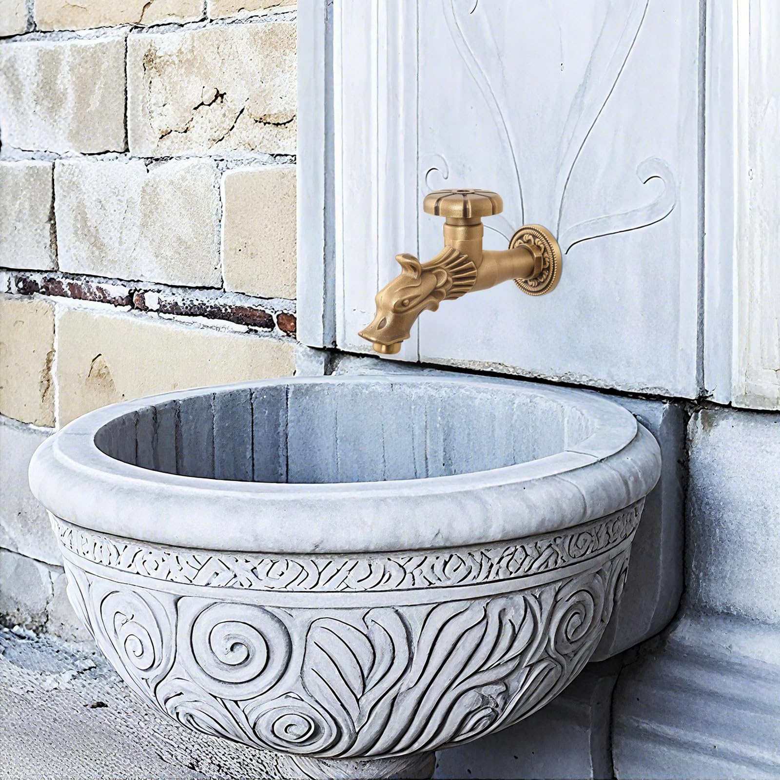 Antique Robinet de Jardin Style Renaissance 1/2" Robinet Gargouille en Laiton pour Fontaine Design tête de Dragon Et machine à laver 1