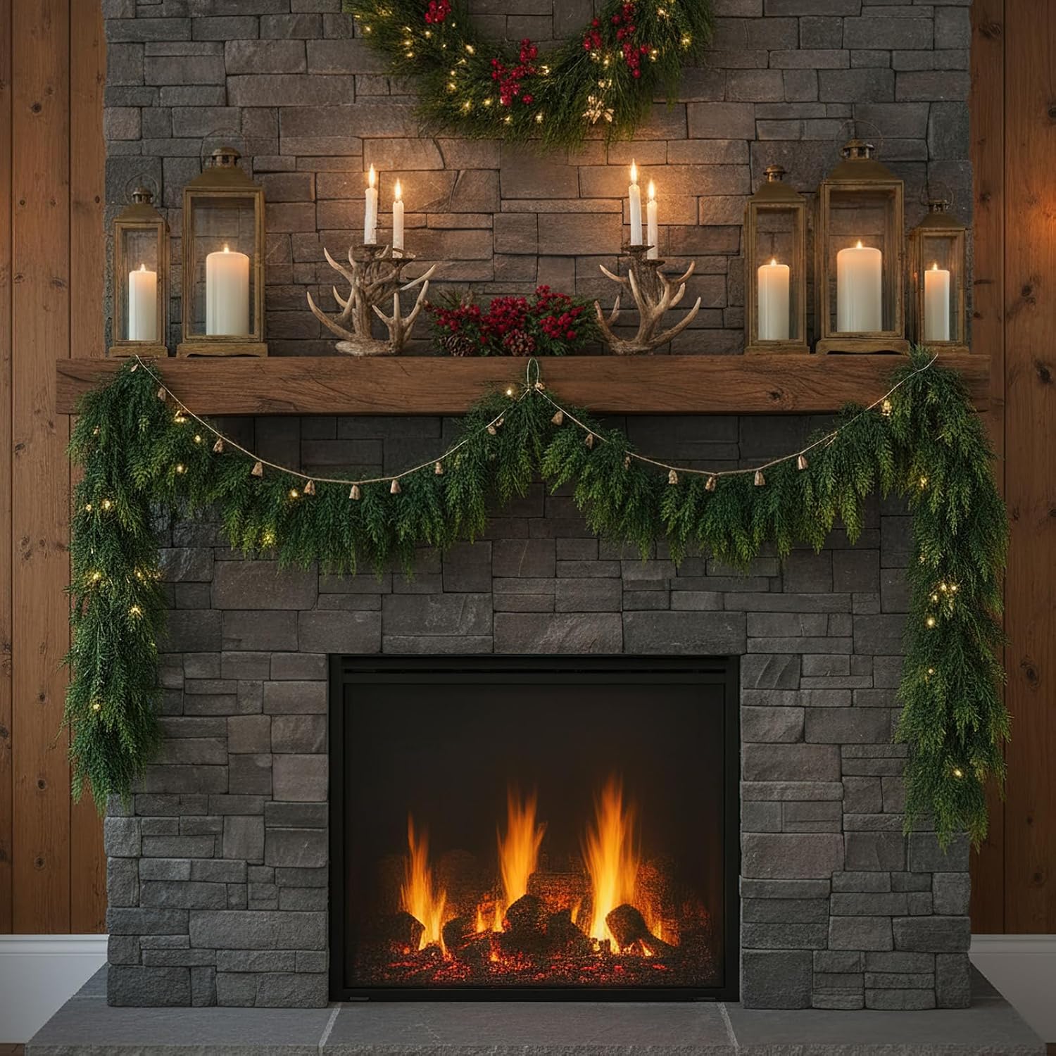 6Ft Real Touch Christmas Cedar Garland, Realistic Full Cedar Garland, Green Artificial Pine Needles Garlands for Mantel, Fireplace, Stairs Railing, Tables, Christmas Decorations