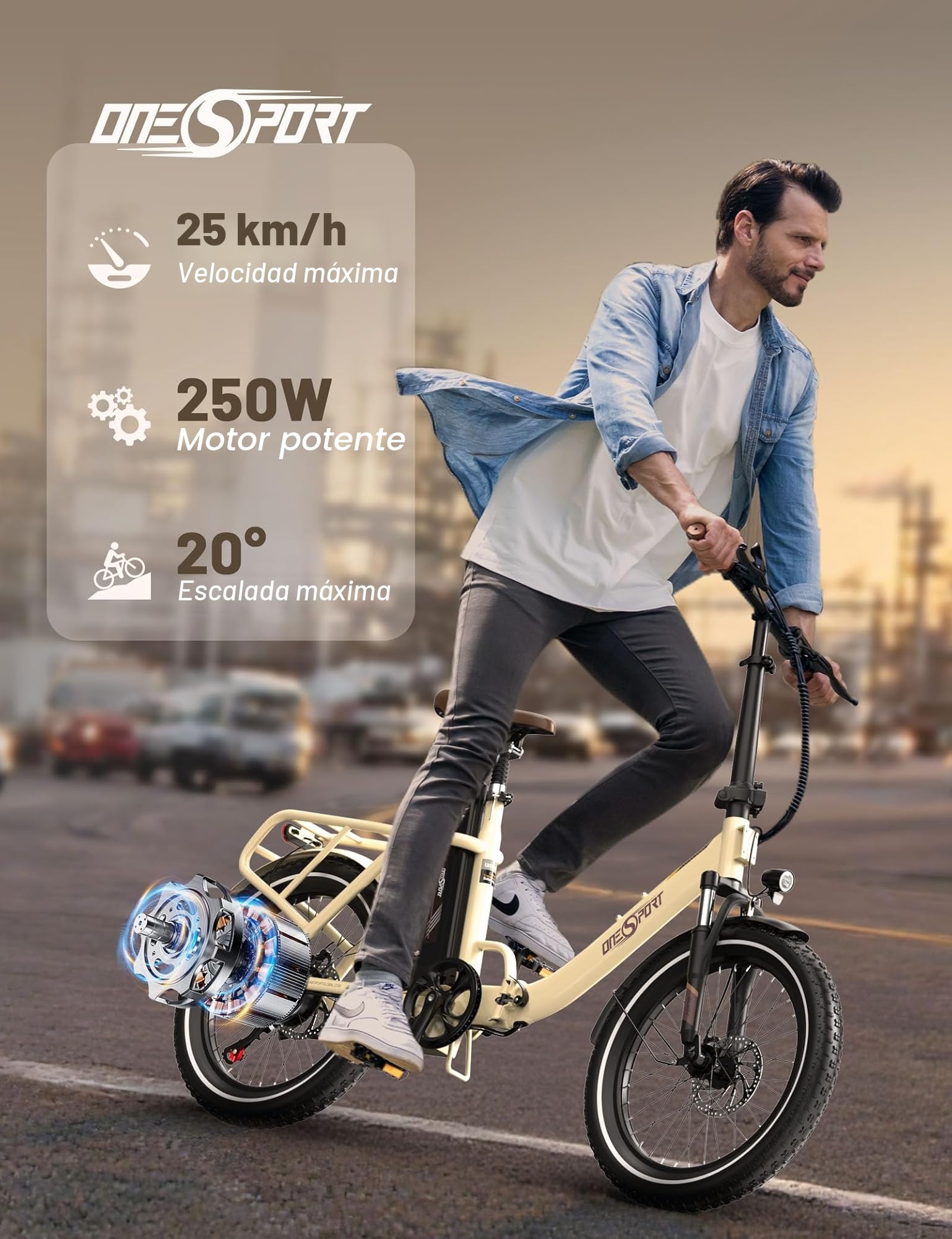ONESPORT OT16-2 Bicicleta Eléctrica Plegable, 20" Ebike con Extraíble Bateria 48V 17Ah, 250W Bicicleta Electrica Adultos con Pantalla LCD y Conexión Bluetooth, Bici Eléctrica para Viajeros Urbanos