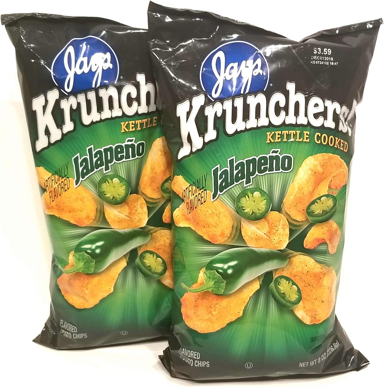 JAY'S BIG BAG JALAPENO KRUNCHERS Potato Chips 2 Pack 8oz bags