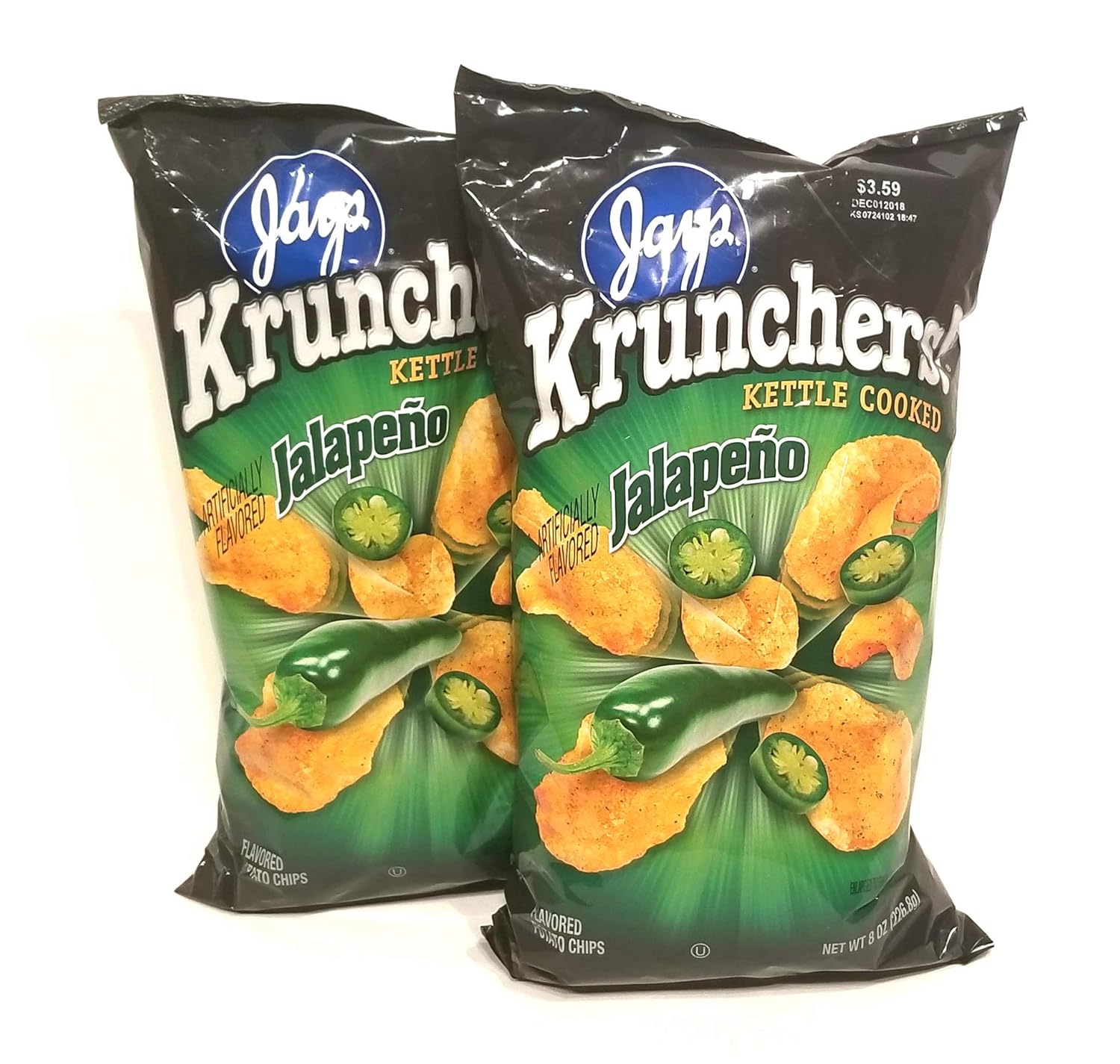 JAY'S BIG BAG JALAPENO KRUNCHERS Potato Chips 2 Pack 8oz bags