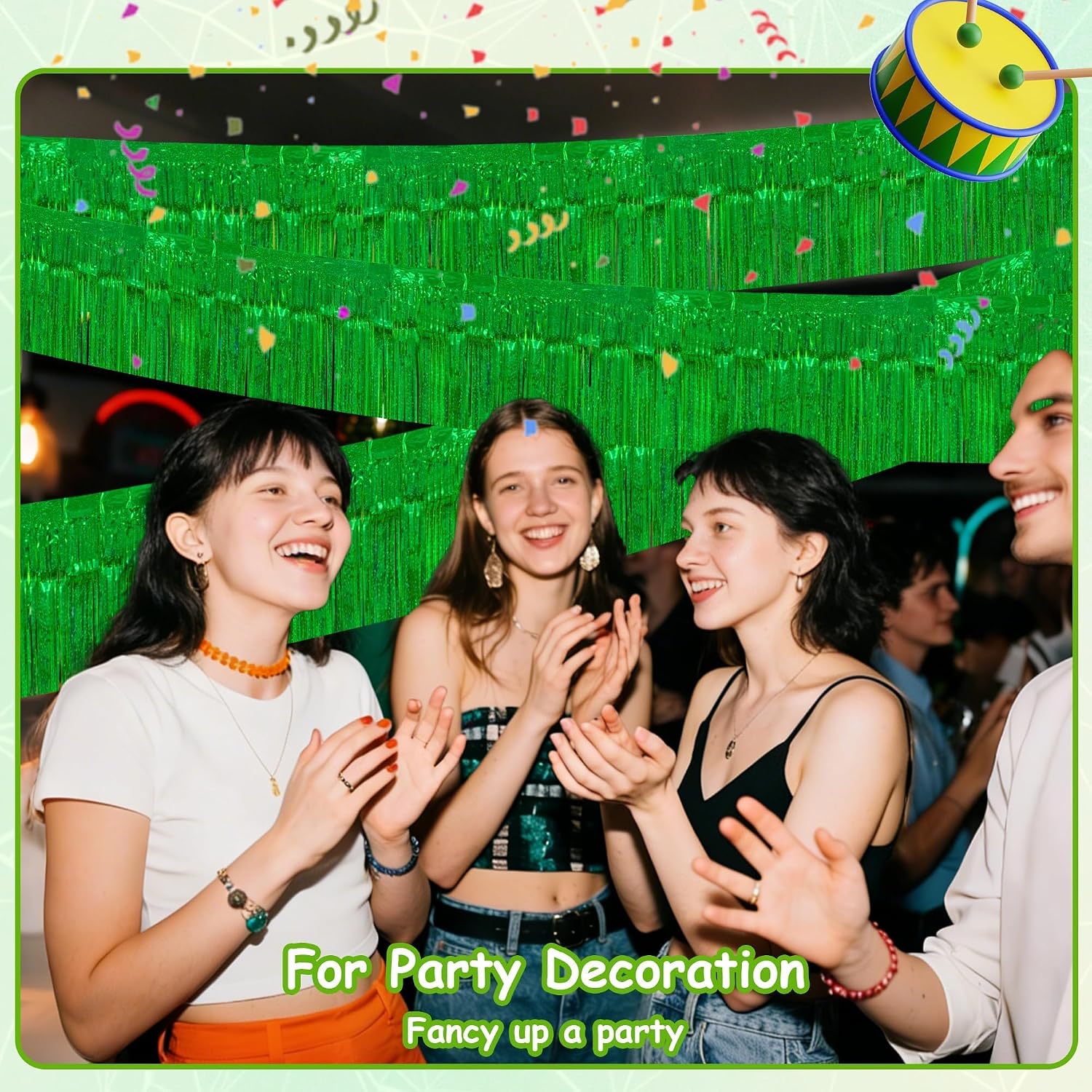 4 Pack 39 Feet Glitter Green Parade Float Decorations for Trailer Car, Glitter Foil Fringe Tinsel Streamers Banner Garland for Graduation Weeding St. Patrick's Homecoming Birthday Party(Glitter-Green)