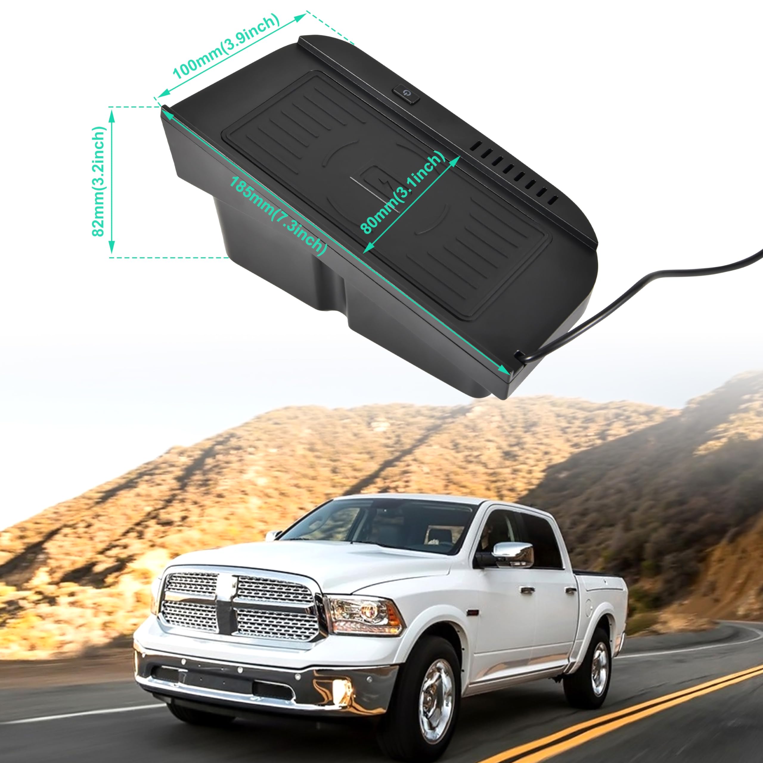 Cargador inalámbrico de coche para consola central de carga para Dodge Ram 1500 2009-2018, accesorios