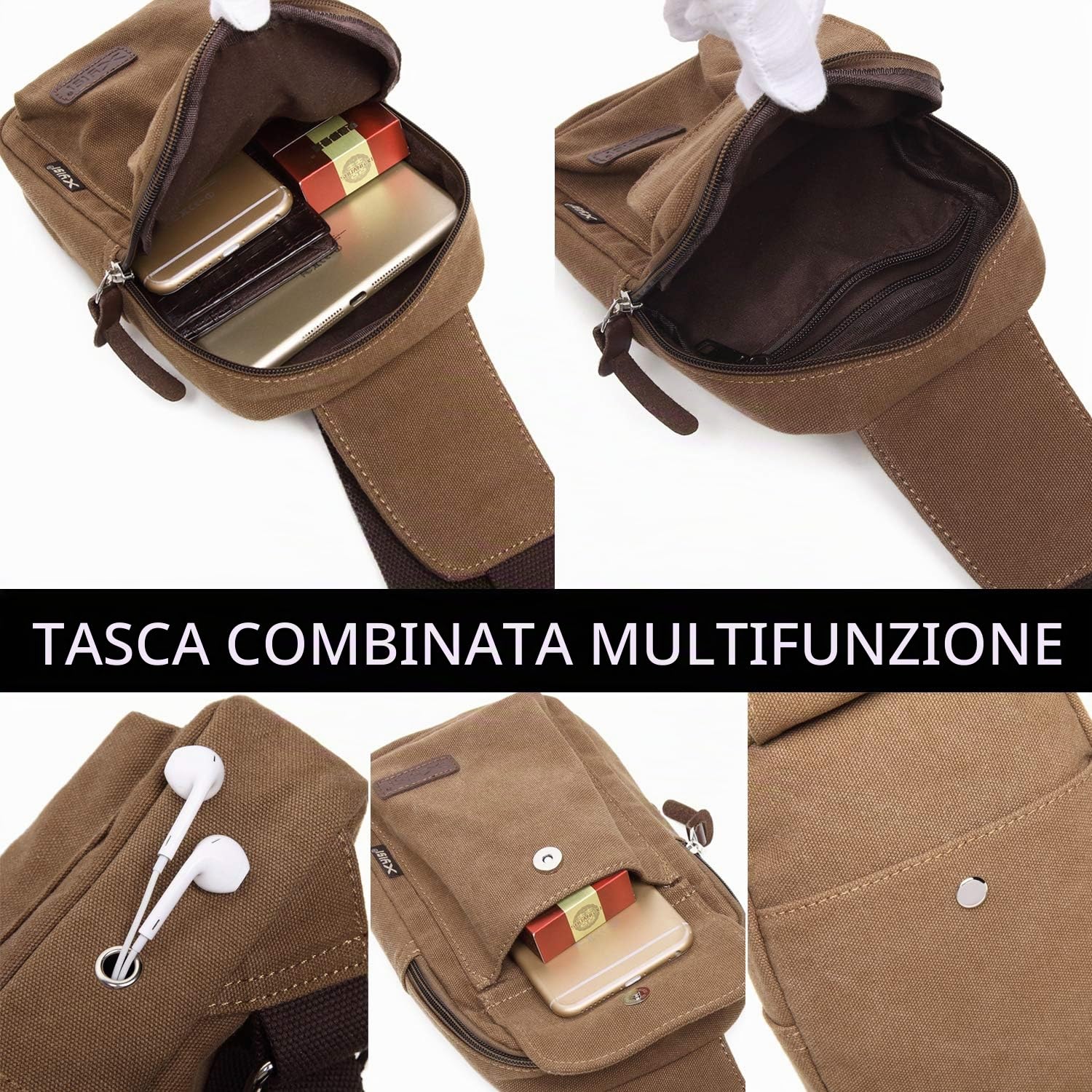 FANDARE Monospalla Uomo Zaino Monospalla Borsa di tela Borsello da Uomo Sling Bag Borsa a Tracolla Borsa Sportiva Viaggio, Campeggio, Hiking