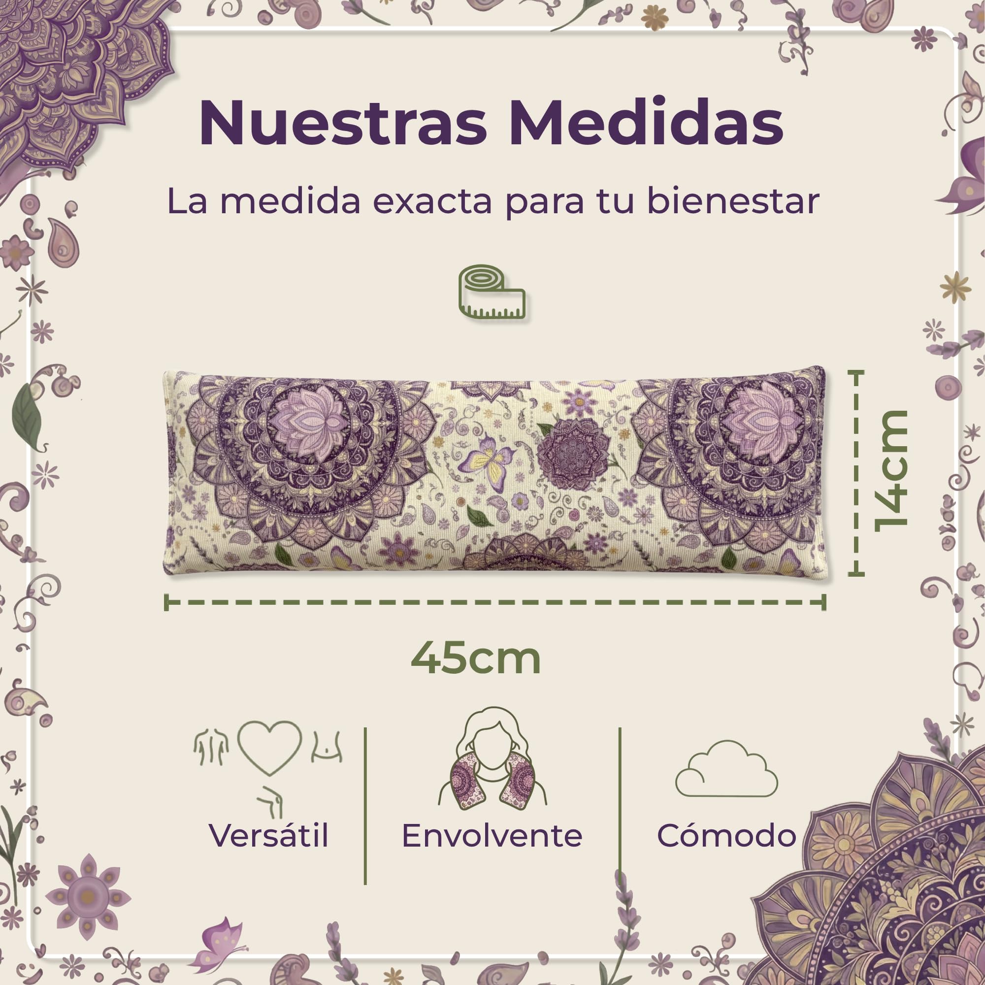 Saco Semillas Microondas Termico 45x14cm Aroma Lavanda - Bolsa Semillas Calor Microondas - Cojin para Dolor Cervical y Lumbar - Saquito Menstrual - Almohadilla Calor y Frio - Hecho a Mano (Mandala) — view 5