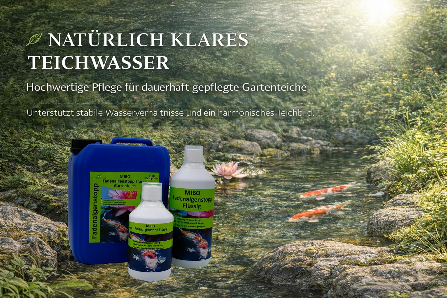 MIBO Fadenalgenvernichter Flüssig 5l für 150.000 Liter Teichwasser Fadenalgen Stopp