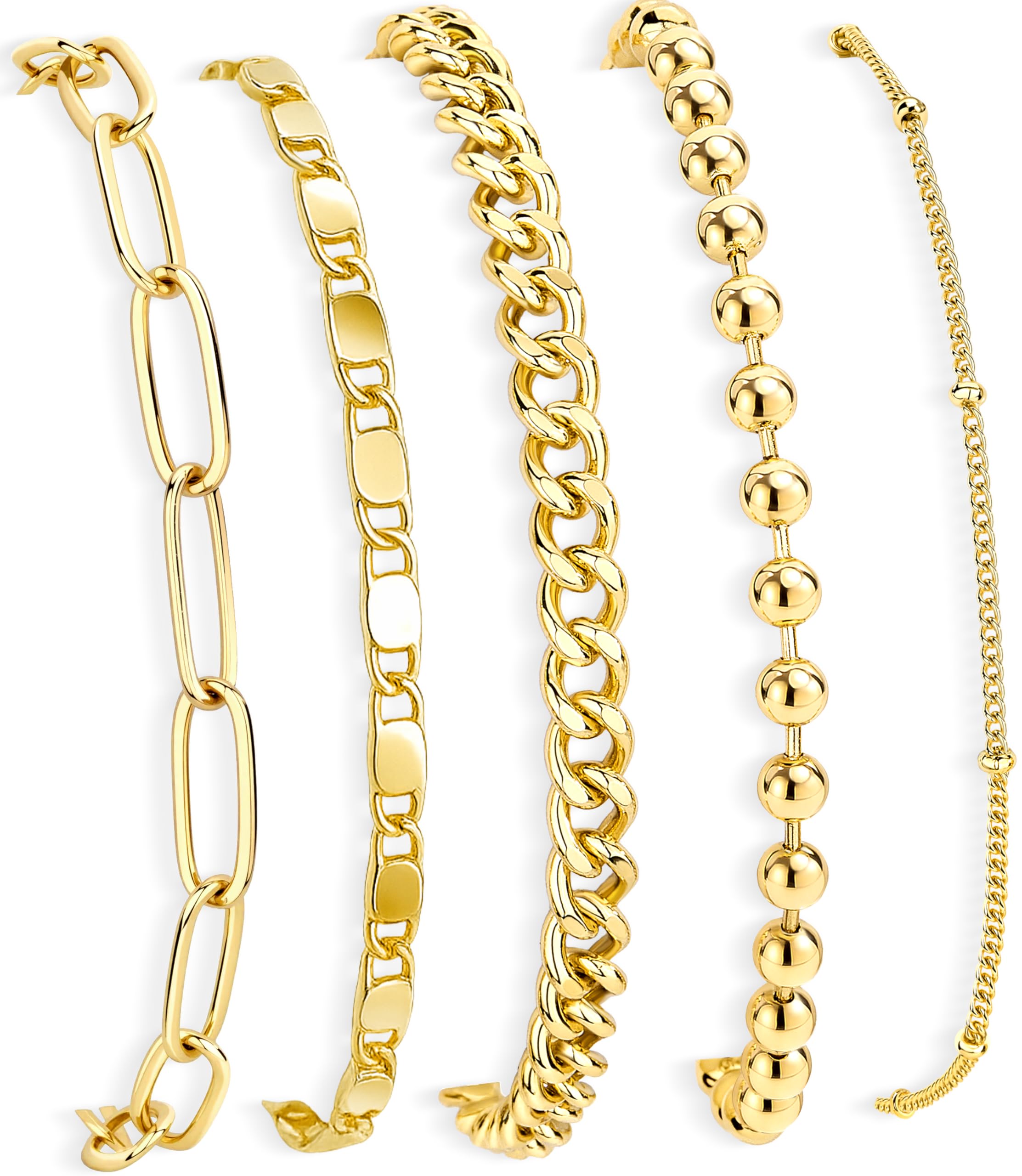 Gold Bracelets Set for Women Stack, Dainty Thick Bracelets Stack for Women Trendy, Simple Thin Gold Plated Cuff Stackable Bracelets With Beaded Cuban Paperclip Snake Rope Bangle Hand Chain Jewelry Gifts for Women Non Tainish