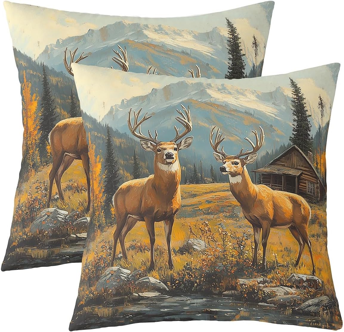 Cartoon Polar Bear Throw Pillow Covers 24"x24" Set of 2 Snow Mountain Landscape Cushion Covers for Couch Sofa Cute Wildlife Decorative Pillowcases White Blue Outdoor Pillows Covers