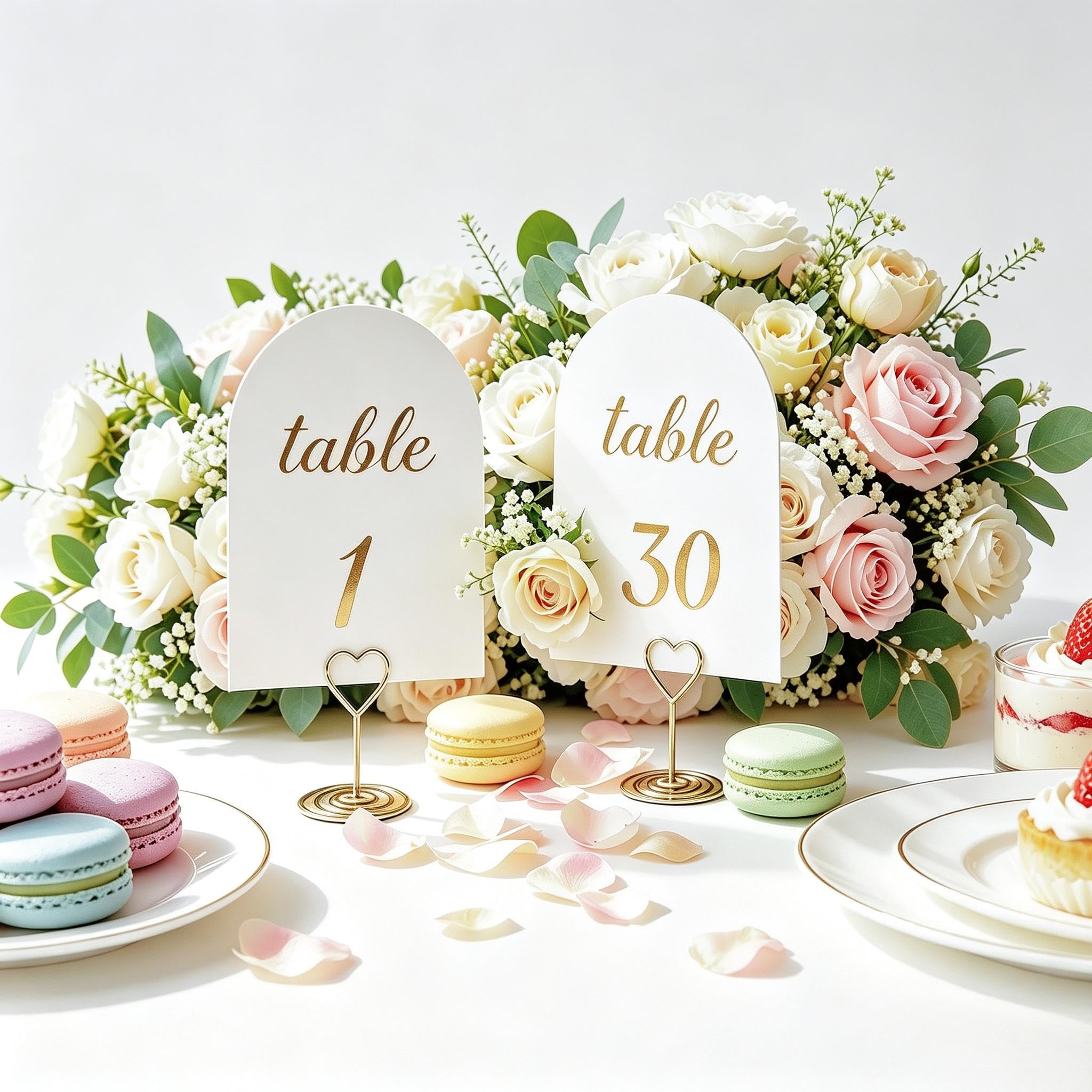 Gold Foil Arch Table Numbers 1-30 + Head Table – 5.9x3.9 Inch Double-Sided White Card Stock, Elegant Wedding Reception Centerpiece & Event Party Decor