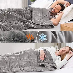 OMYSTYLE Double-Sided 15lb Weighted Blanket(60 X 80 Inches, Twin Size), Reversible Weighted Blanket for Adult with Warm Short Plush and Cool Tencel Fabric, All Season Use - Bonus Carry Bag Included