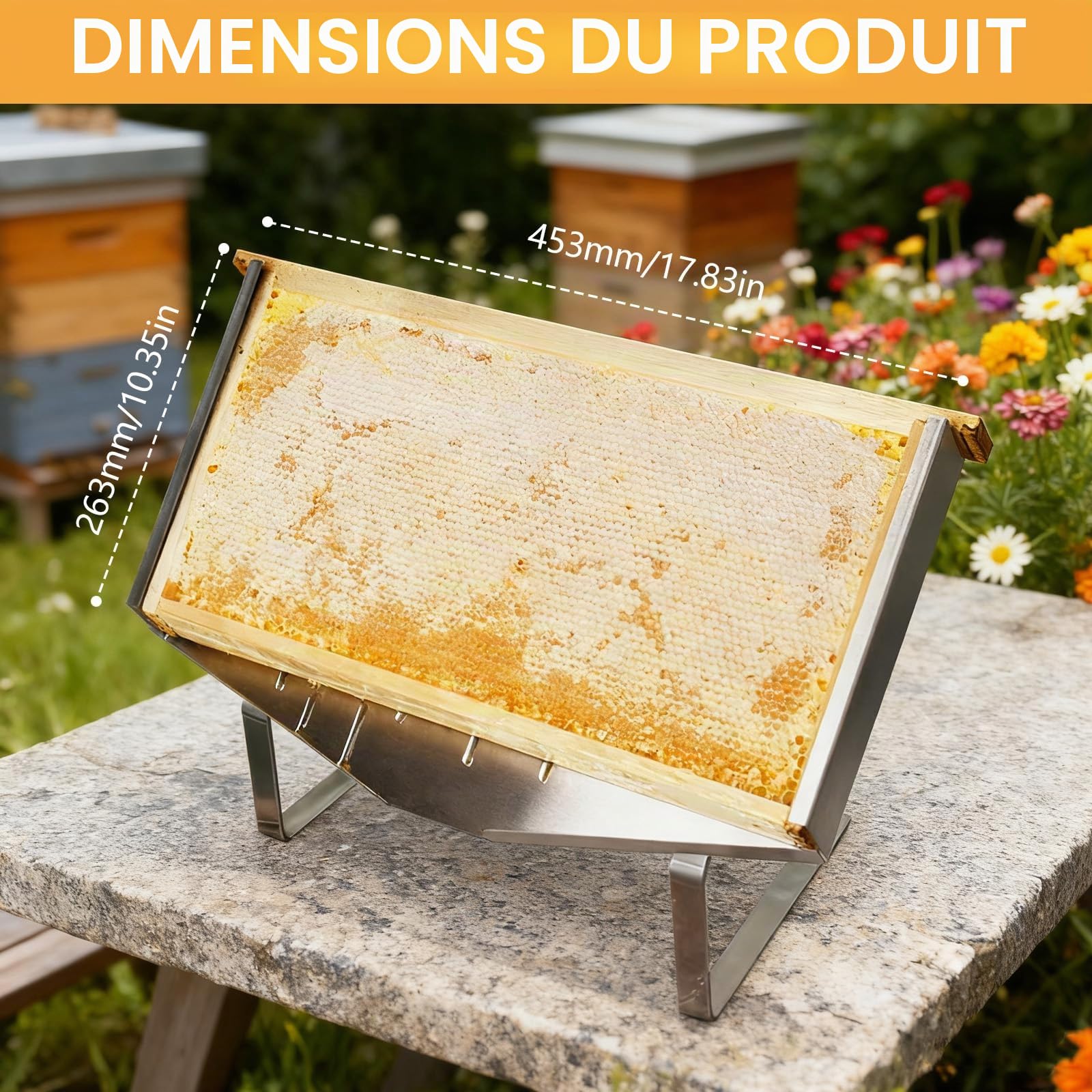 Présentoir de Cadre en Nid d'Abeille en Acier Inoxydable, Support Réglable en Nid d'Abeille pour Apiculture, Support de Débouchage de Miel pour Restaurants, Cafés, Hôtels, Boulange