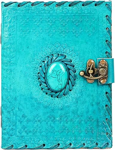 Diario de Cuero Libro de Sombras Diario Encuadernado en Cuero Genuino para Mujeres y Hombres, Libro de Hechizos Cuaderno para Viajes Cuaderno de Azul