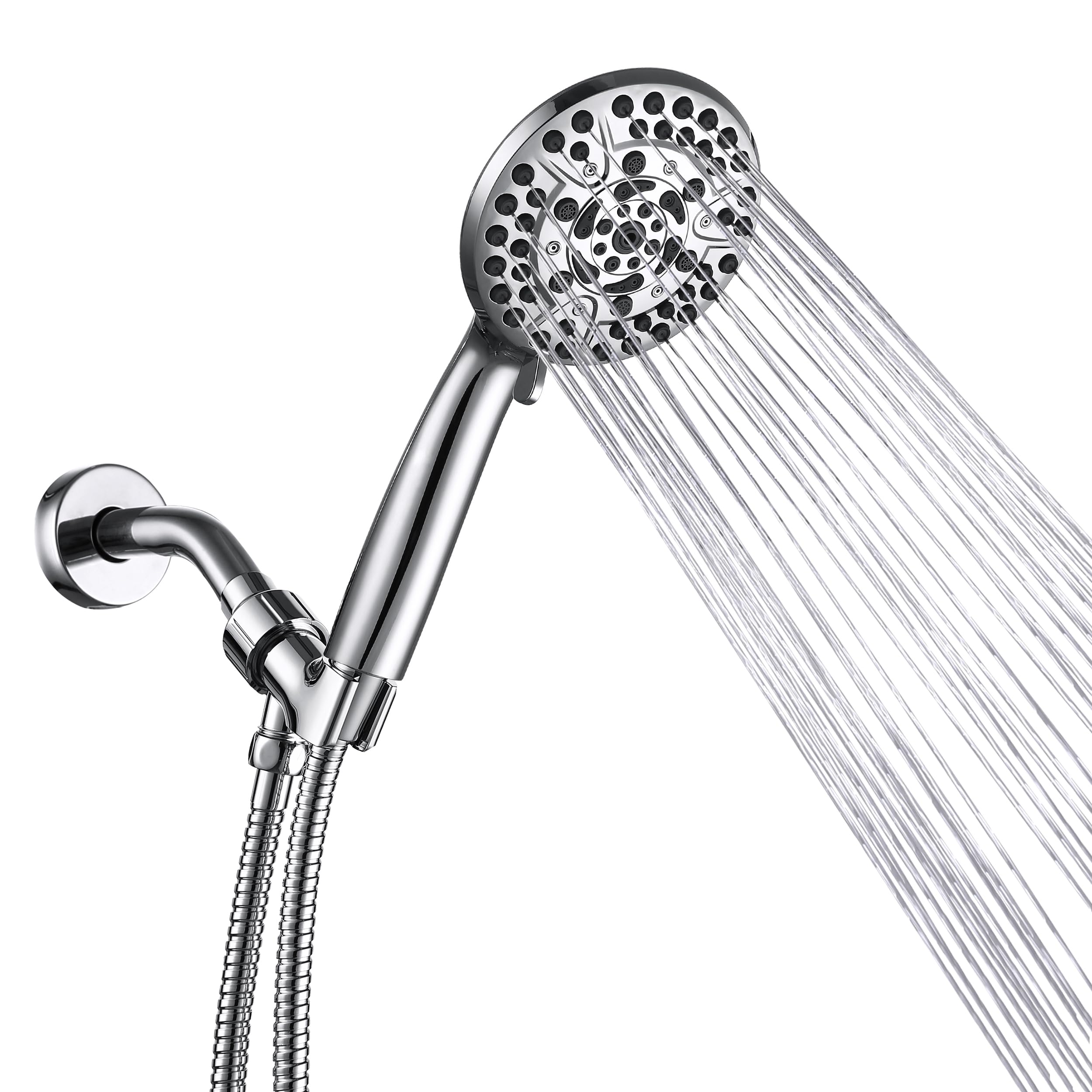 Iopsk Cabezal de ducha de mano, 10 ajustes de pulverización, cabezales de ducha de alta presión, cabezal de ducha de mano con manguera, cabezal de ducha de mano desmontable para baño con soporte