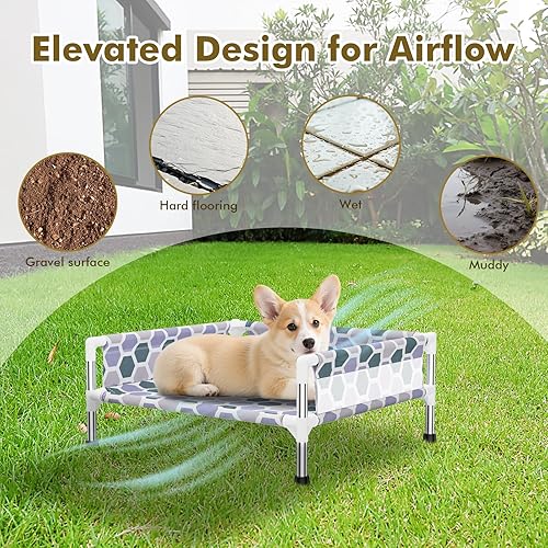Miniatura 6 de Cama elevada para perros, catre refrescante para perros al aire libre con valla de 3 lados, cuna elevada para mascotas con barandilla (19.8 pulgadas