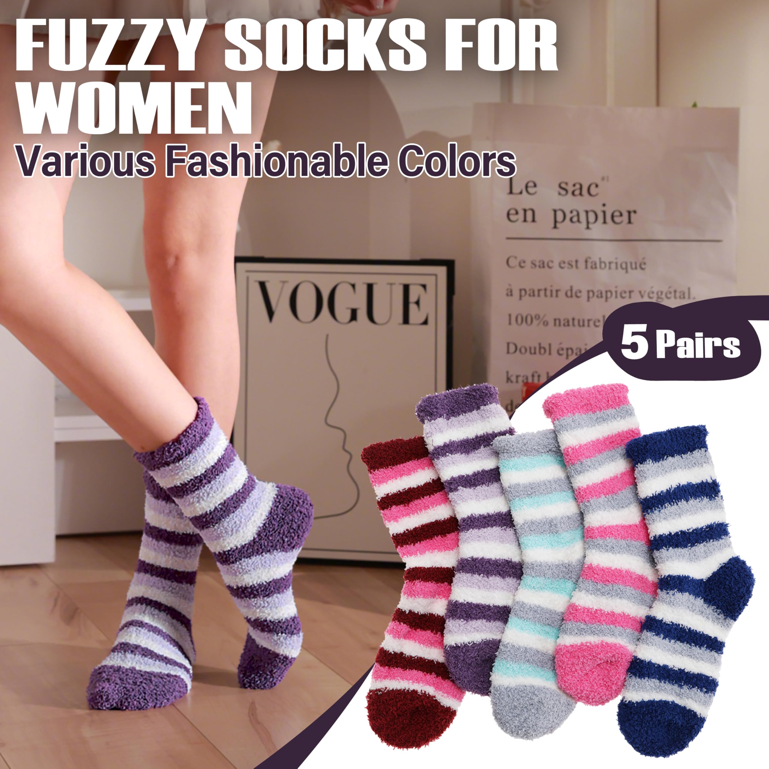 ANTSANG Womens Fuzzy Socks Fluffy Slipper Cozy Cabin Winter Soft Fleece Warm Comfy Thick Christmas Gift Socks