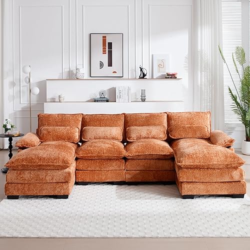 Miniatura 10 de GNIXUU Sofá modular de 110 pulgadas para sala de estar, moderno sofá en forma de U de chenilla, cómodo sofá modular con diván doble y espuma