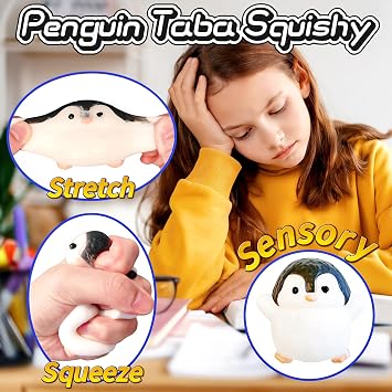 1Pcs Taba Squishy Penguin, Penguin Stress Ball, Fufu Squishies Toys Handmade Squeeze Toys Soft Silicone Fidget Toy for Stress Relief Sensory Stress Ball Funny Fidget Toy Novelty Things for Kids Adults