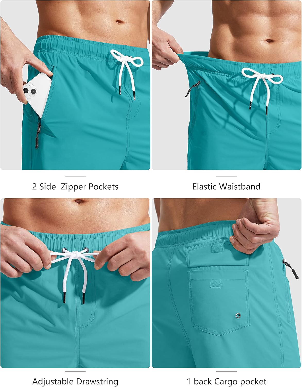 Viodia Men's Swim Trunks with Compression Liner Quick Dry Board Shorts Swimsuit Swimwear for Men with Zipper Pockets
