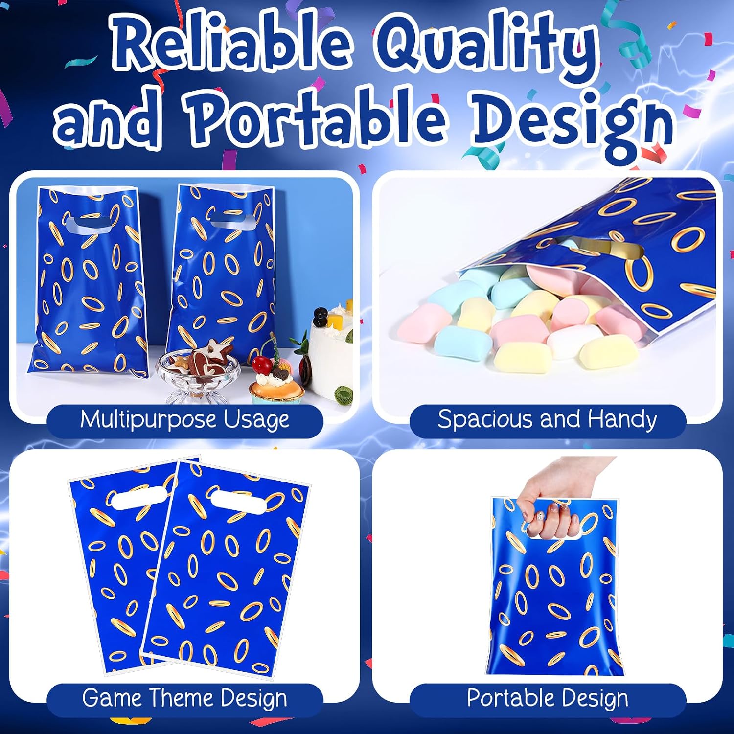Faccito 40 Pcs Video Game Party Favor Bags Blue and Gold Ring Bags image 4