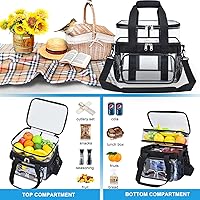 Vista 6 de Bolsa de almuerzo transparente – Bolsa de almuerzo grande transparente para el trabajo, bolsa de almuerzo reutilizable de doble cubierta con correa
